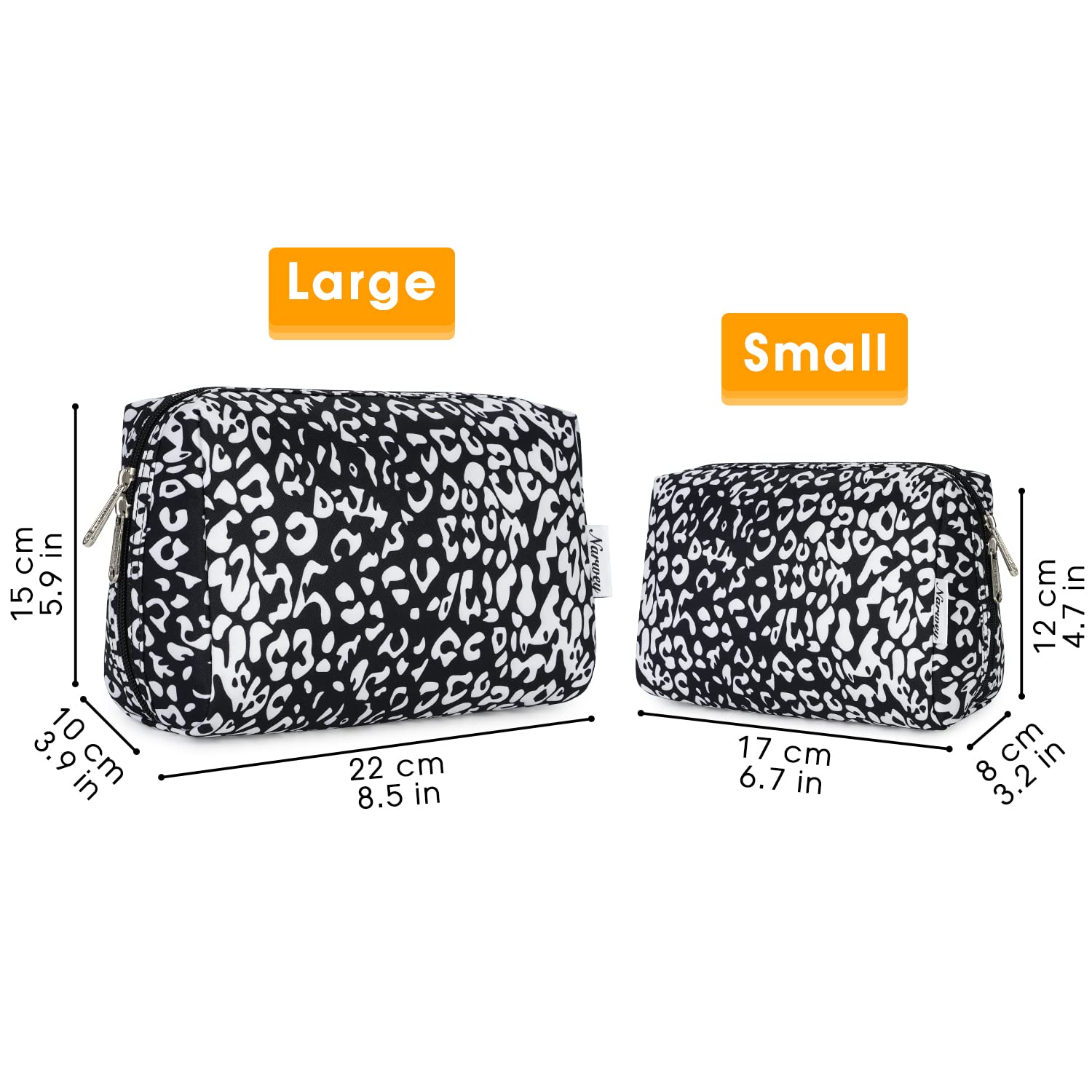 Bolsa de maquillaje grande con cremallera, organizador de cosméticos de viaje para mujeres (grande, leopardo negro)