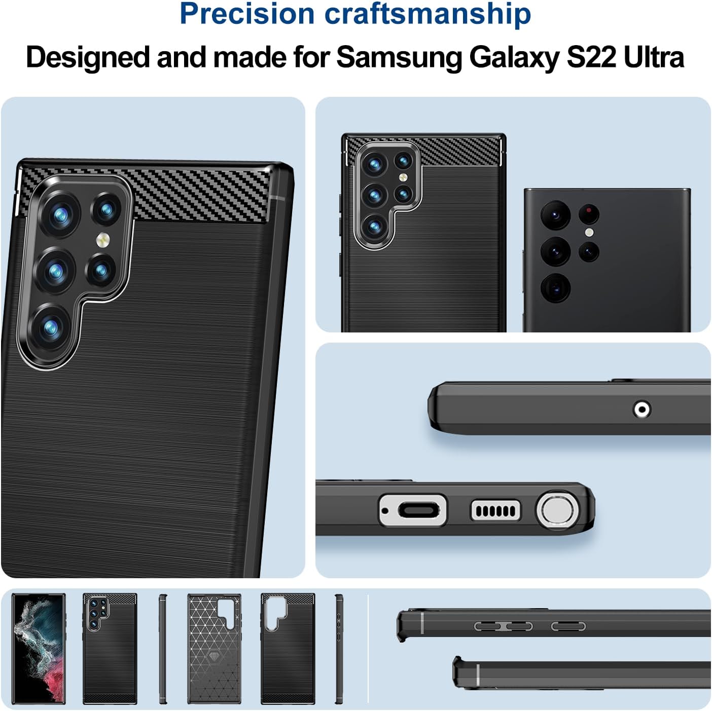 Funda compatible con Samsung Galaxy S22 Ultra 5G, funda delgada para teléfono con absorción de golpes, funda protectora de goma TPU de fibra de