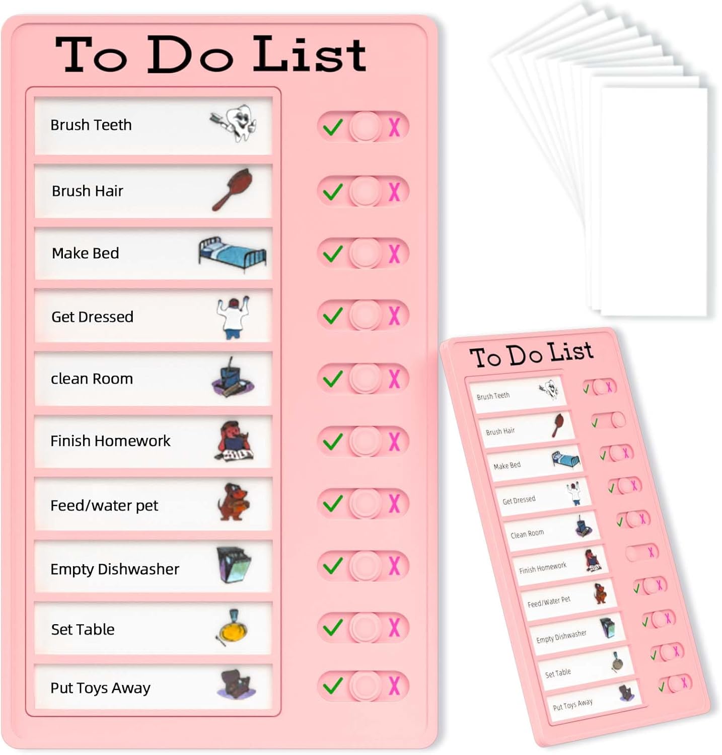 Tabla de tareas deslizantes para niños, lista de verificación de plástico con 10 notas de cartulina desmontables, tablero de lista de tareas diarias