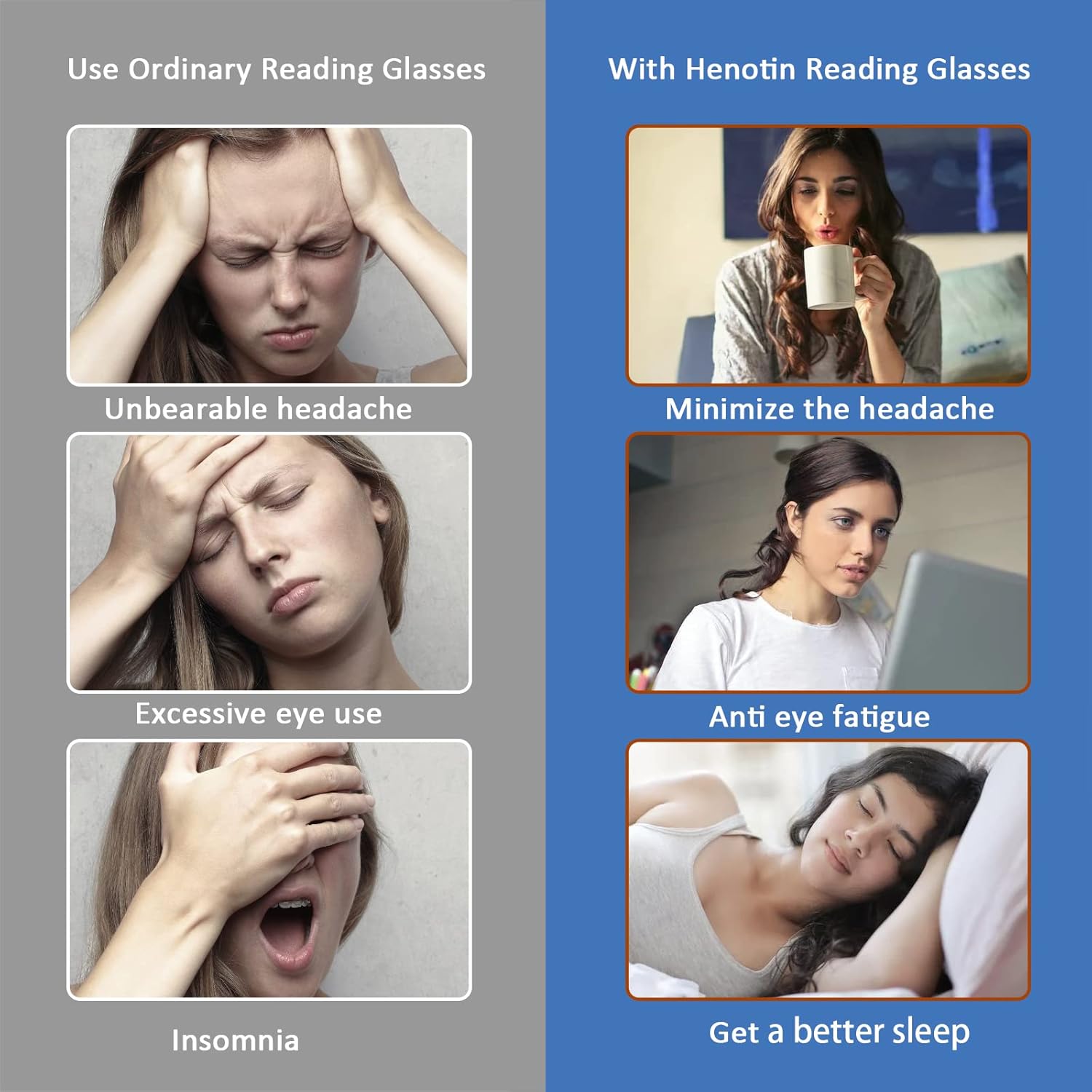 Henotin Paquete de 6 lentes de lectura para mujeres y hombres, bloqueo de luz azul, elegantes lectores de computadora con funda de cuero