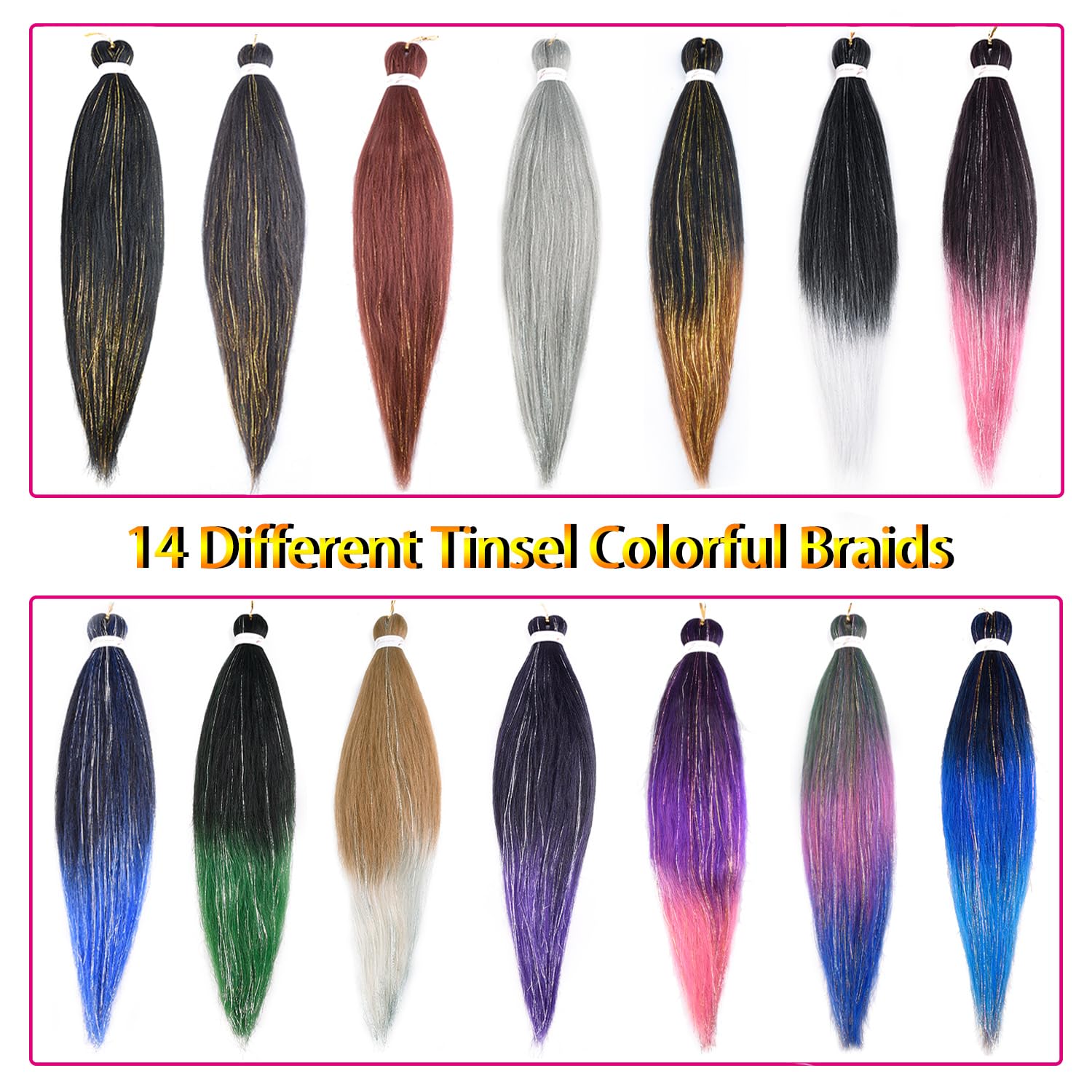 Extensiones de cabello trenzado preestirado de 26 pulgadas dentro de extensiones de cabello de oropel brillante, 3 paquetes de textura suave Yaki