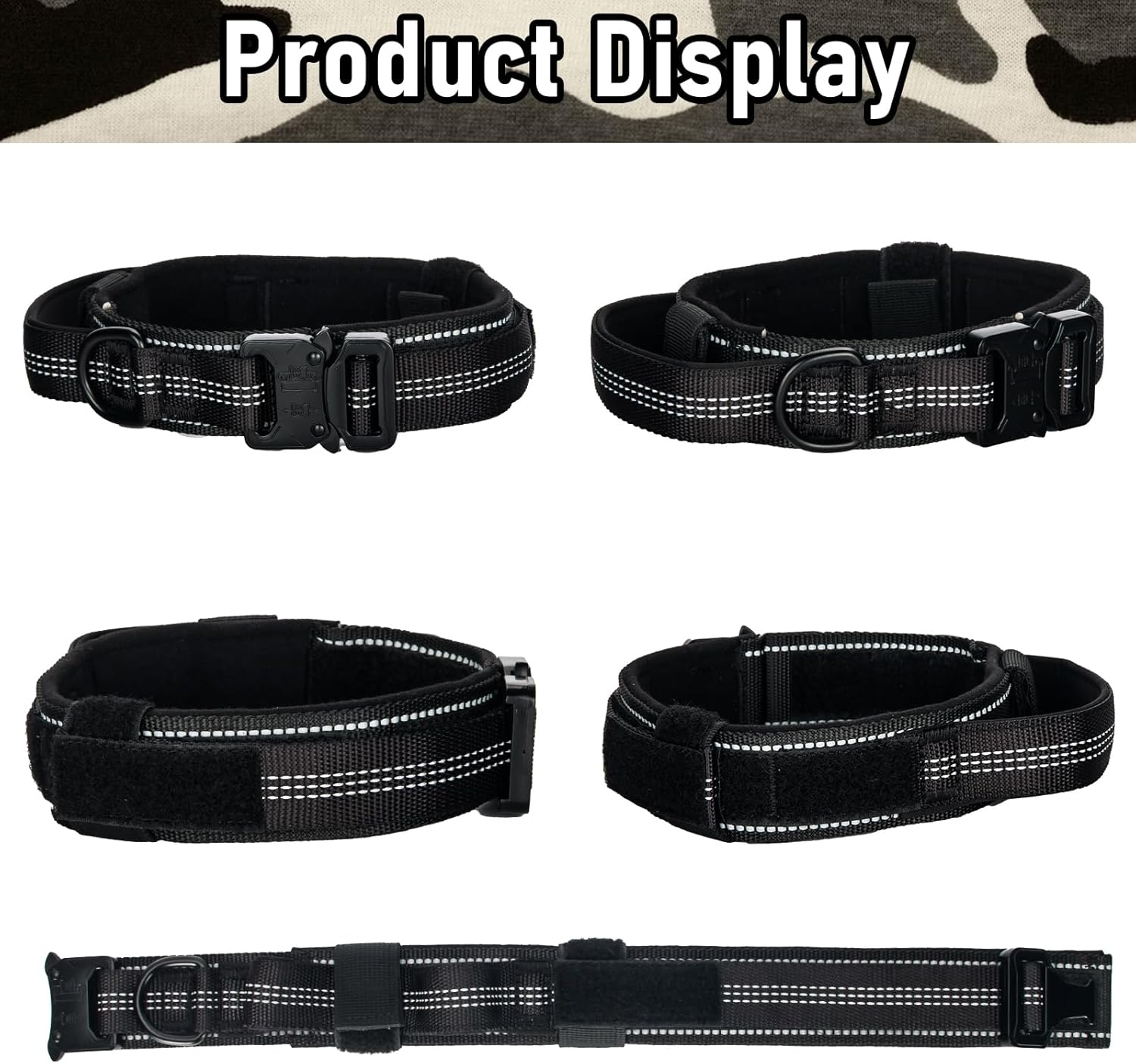 Collar táctico para perro, collar ajustable de entrenamiento militar con mango suave, correas de nailon reflectantes, hebilla de metal resistente