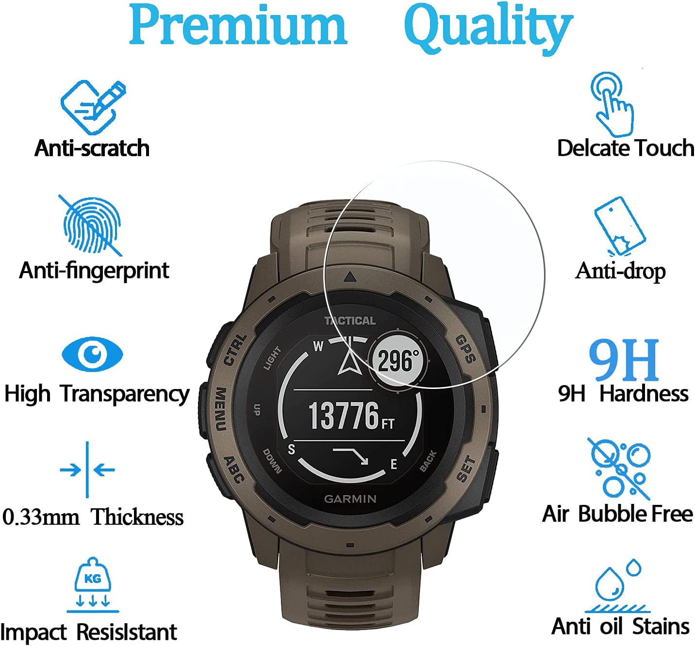 Protector de pantalla de cristal templado para Garmin Instinct Tactical  Antiarañazos, antirreflejos, antihuellas 4 unidades Protector de pantalla