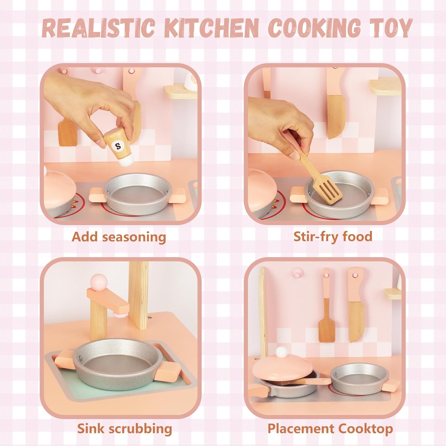 Juego de cocina para niños de 3 a 8 años, juego de cocina de madera para niños, juego de cocina de chef para niños pequeños, juguetes de cocina con