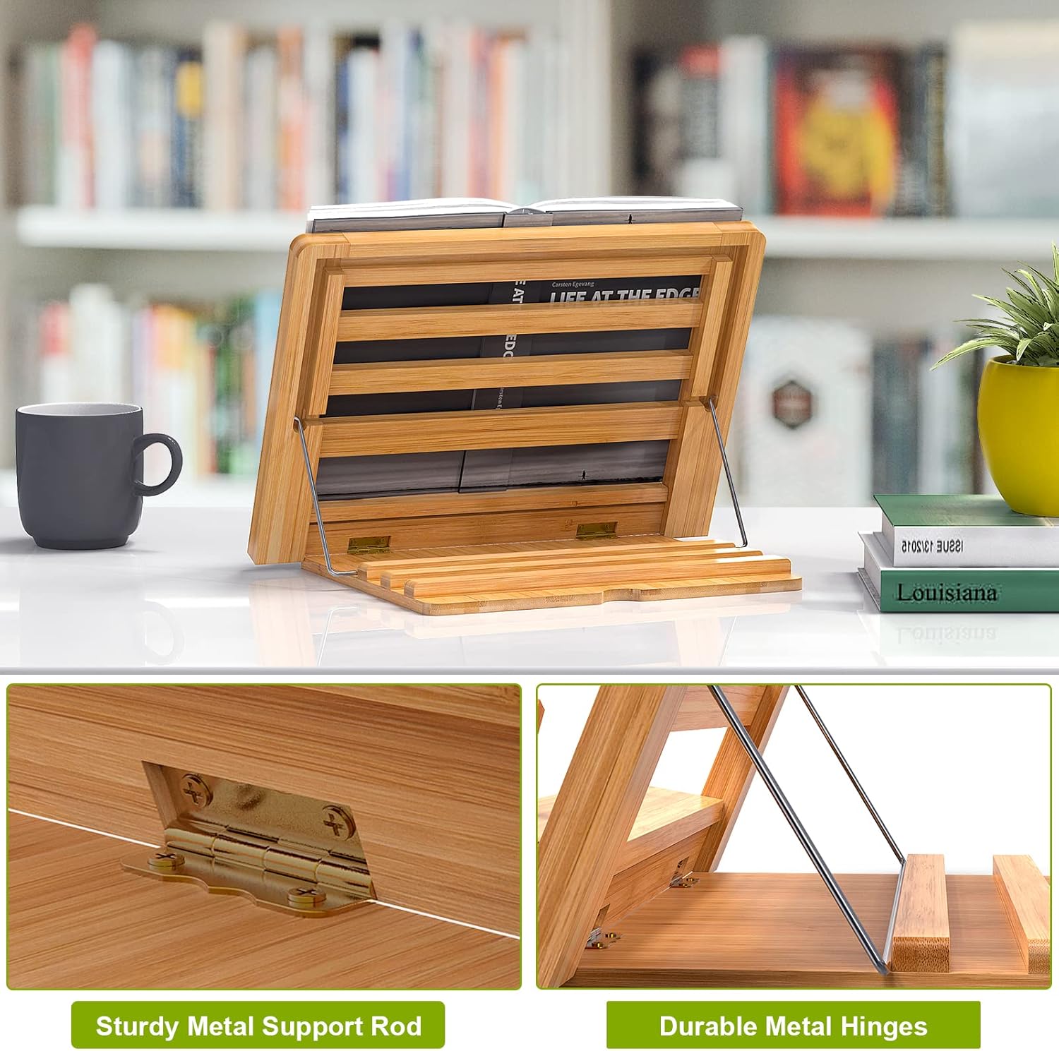 Soportes de madera para leer manos libres, soportes para libros de cocina y soportes – Soporte para libros de cocina para exhibición de cocina, con