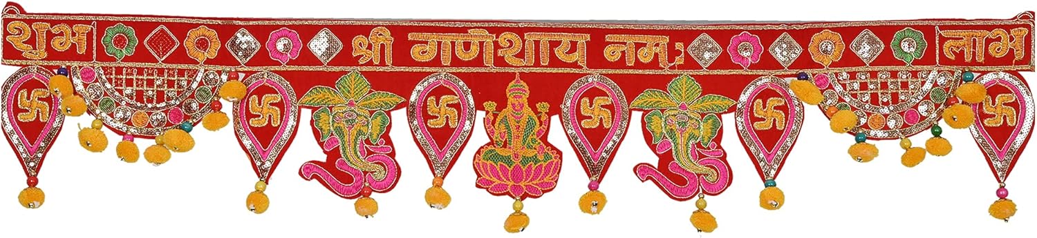Diwali Special Laxmi Ganesh Toranam para decoración del hogar Diwali colgante de puerta, Templo Pooja Bandhanwar Shub Labh Toran para Deepawali