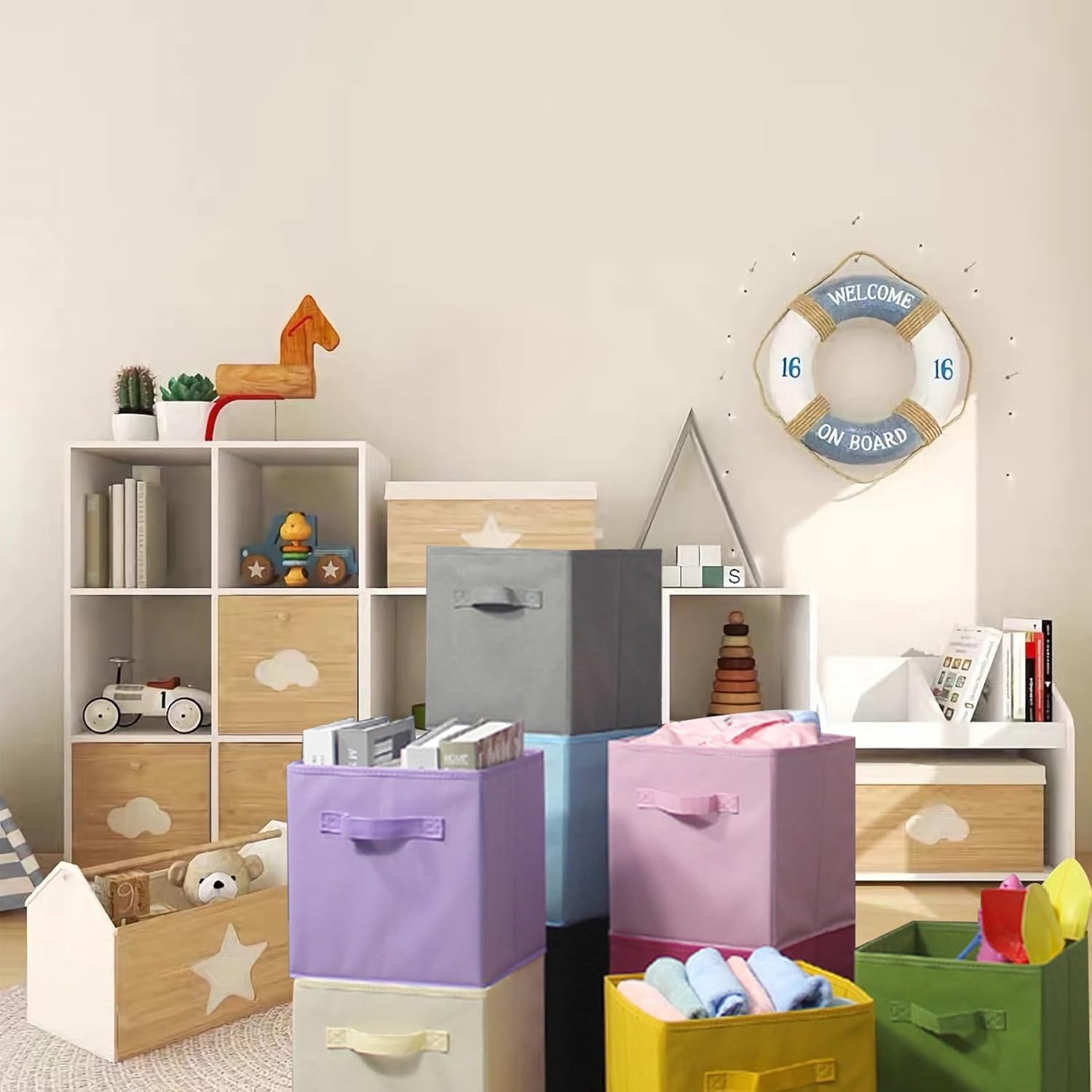 Paquete de 6 cubos de almacenamiento plegables de tela, organizadores de almacenamiento de tela plegables con asas, (10.5 pulgadas de alto x 10.5
