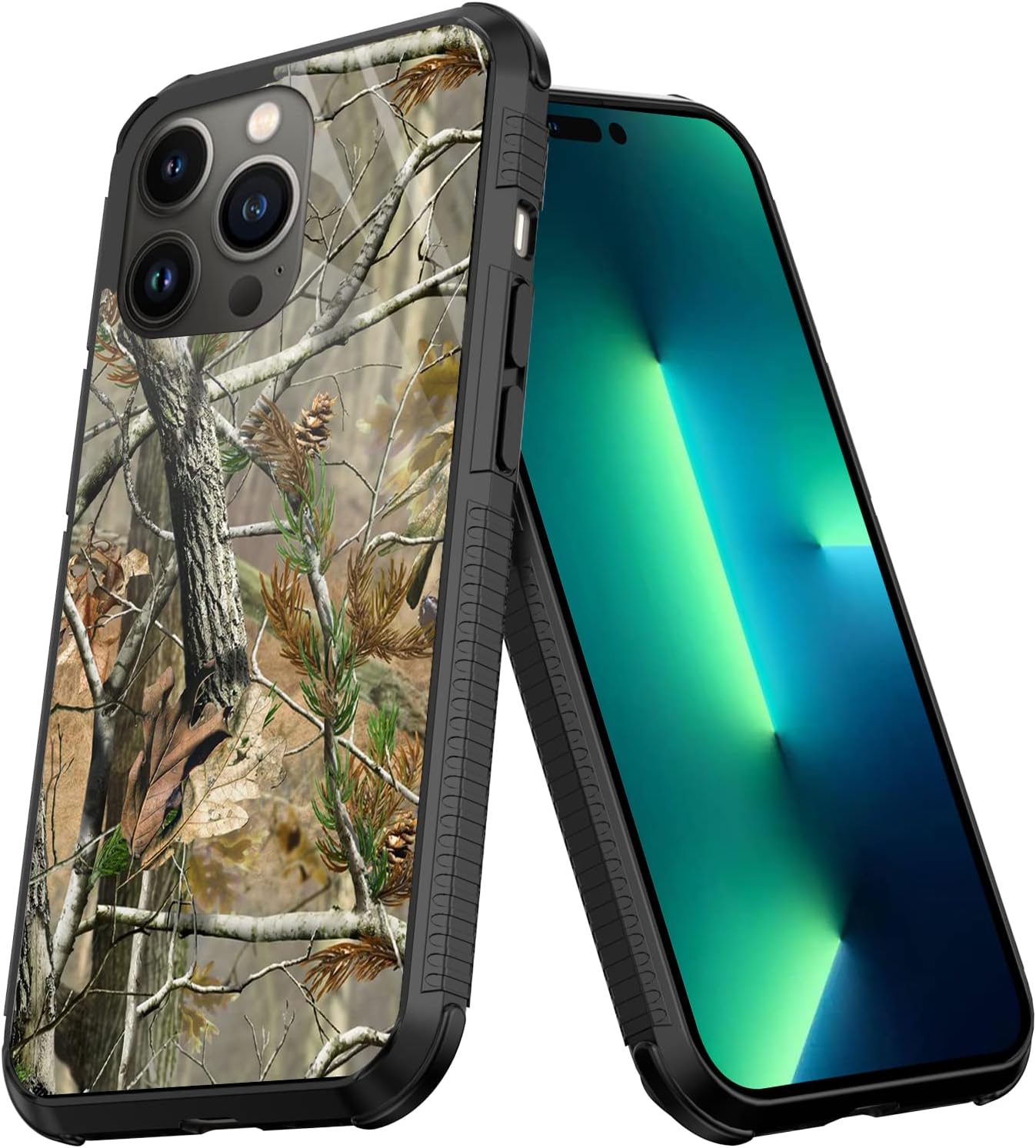 Funda compatible con iPhone 14 Pro Max, diseño de camuflaje verde hoja para hombres y niños, patrón de moda, parte trasera de policarbonato duro y