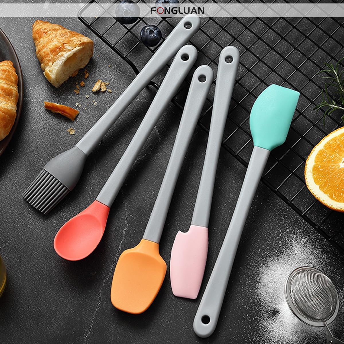 Juego de 5 mini espátulas de silicona, resistentes al calor y antiadherentes, utensilios de cocina aptos para lavavajillas para cocinar, hornear,