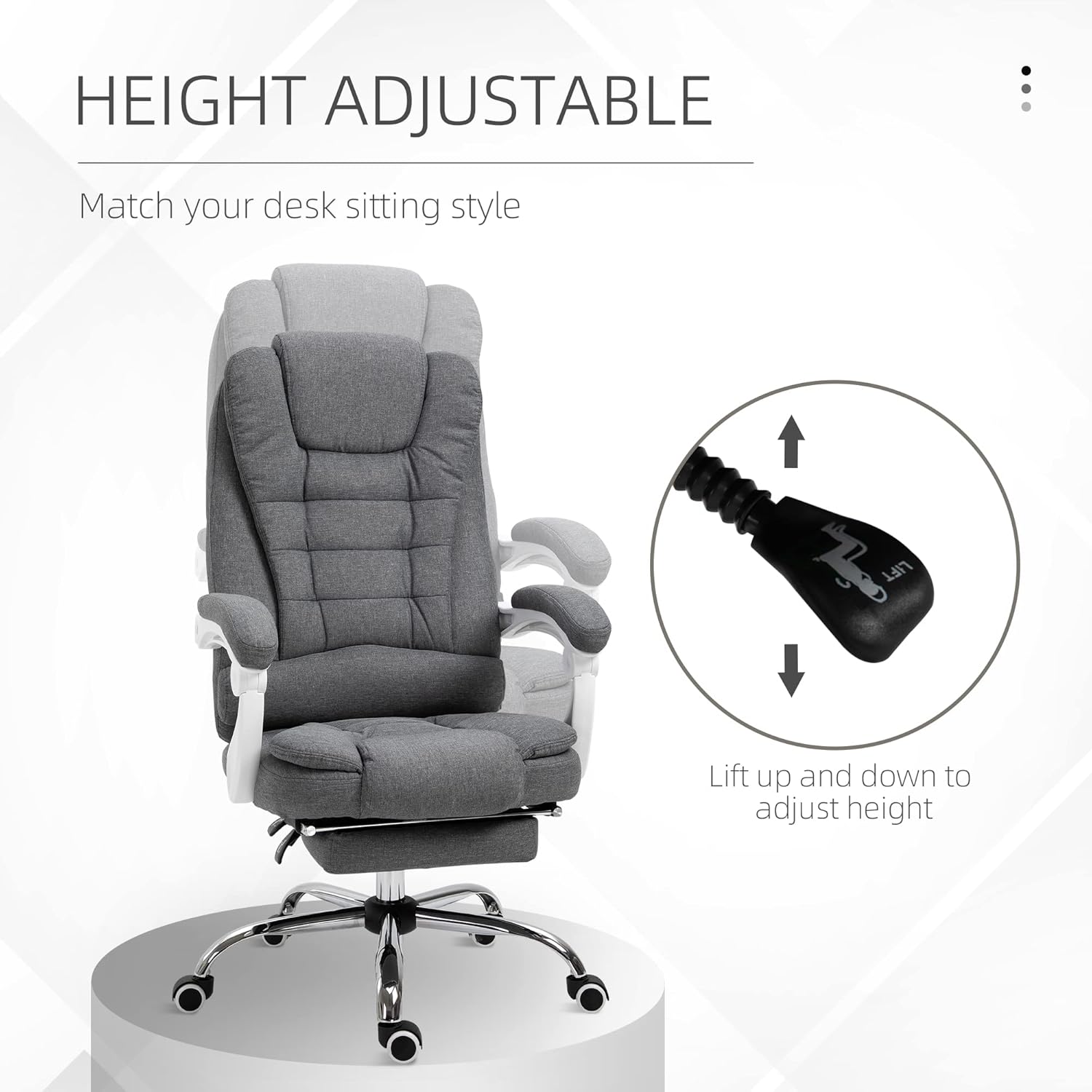 Vinsetto Silla de oficina ejecutiva de respaldo alto con reposapiés, silla de computadora de tela de lino con reposabrazos acolchados, silla de