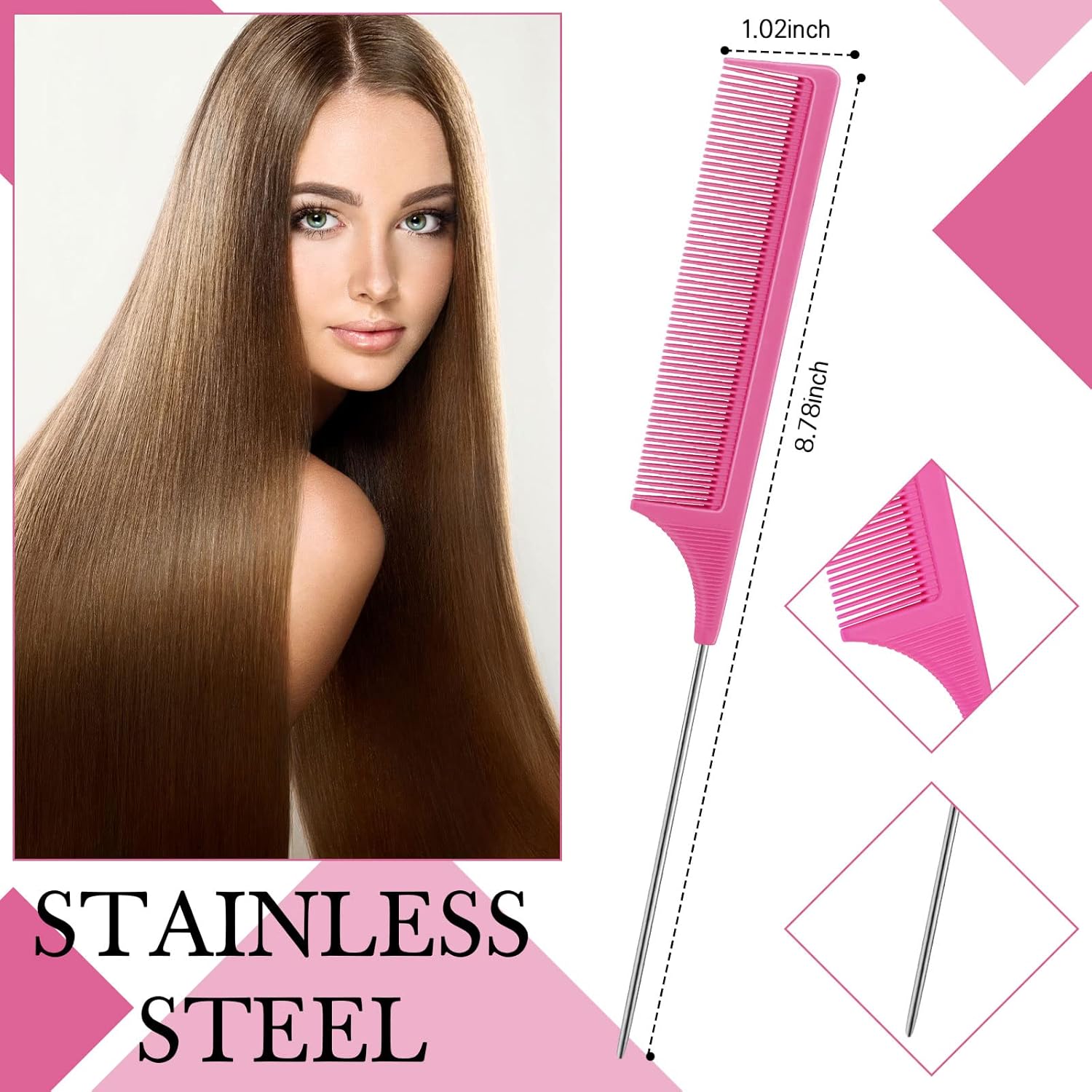 Geiserailie Juego de 3 cepillos de pelo de espalda lisa para el cabello, cepillo de control de bordes, peine para mujeres, bebés, niños, cabello
