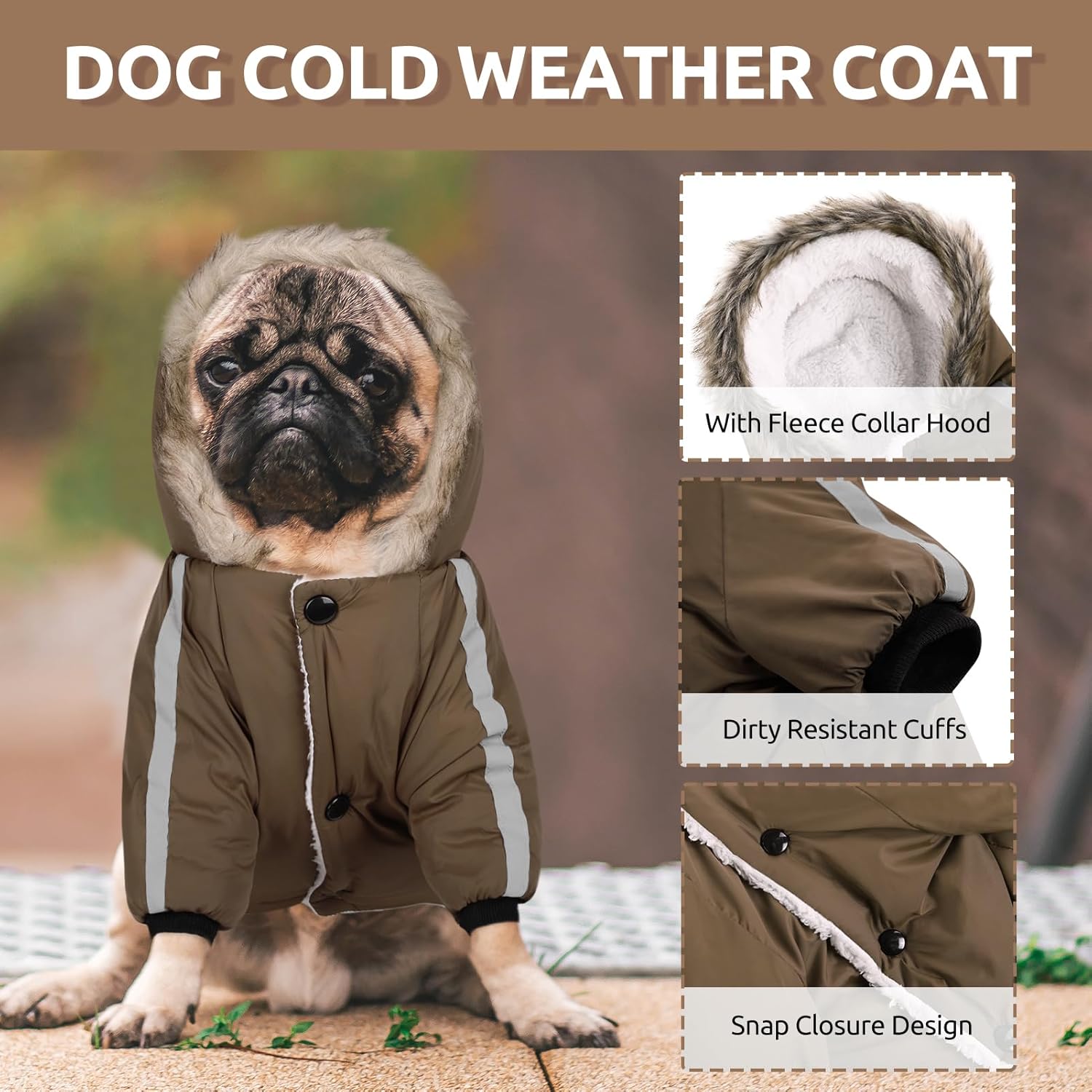 Queenmore Abrigo cálido de invierno para perro, impermeable para clima frío, chaqueta de nieve para perro, sudadera reflectante con capucha para