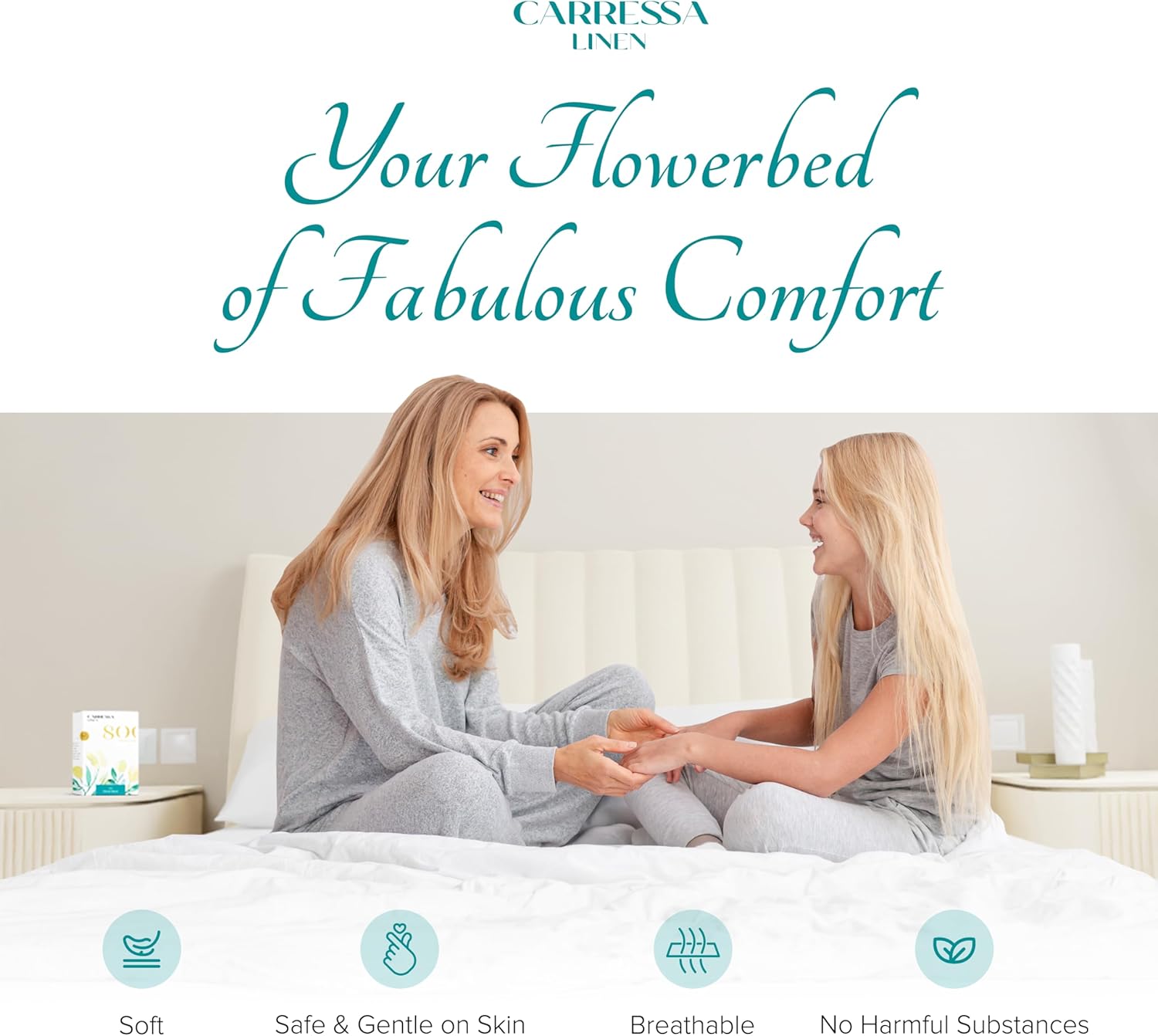 Carressa Linen Sábana bajera ajustable 100% algodón tamaño individual  Sábana bajera de 800 hilos de algodón lujosamente suave, duradera,