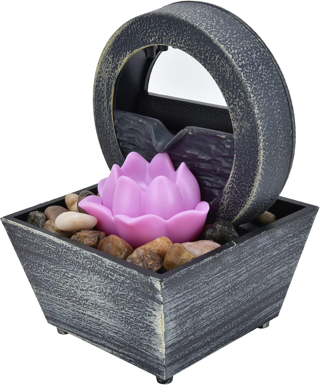 Fuente de agua de mesa, 6.5 pulgadas, 3 V, pequeña, USB, LED, fuente de agua de flores, fuente de relajación, decoración con piedras de luz para