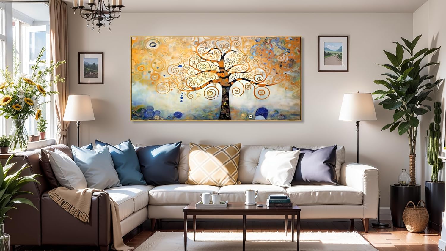 Arte para pared, árbol de la vida, imágenes de árbol amarillo moderno, abstracto, bosque, impresiones de lienzo para dormitorio, sala de estar,
