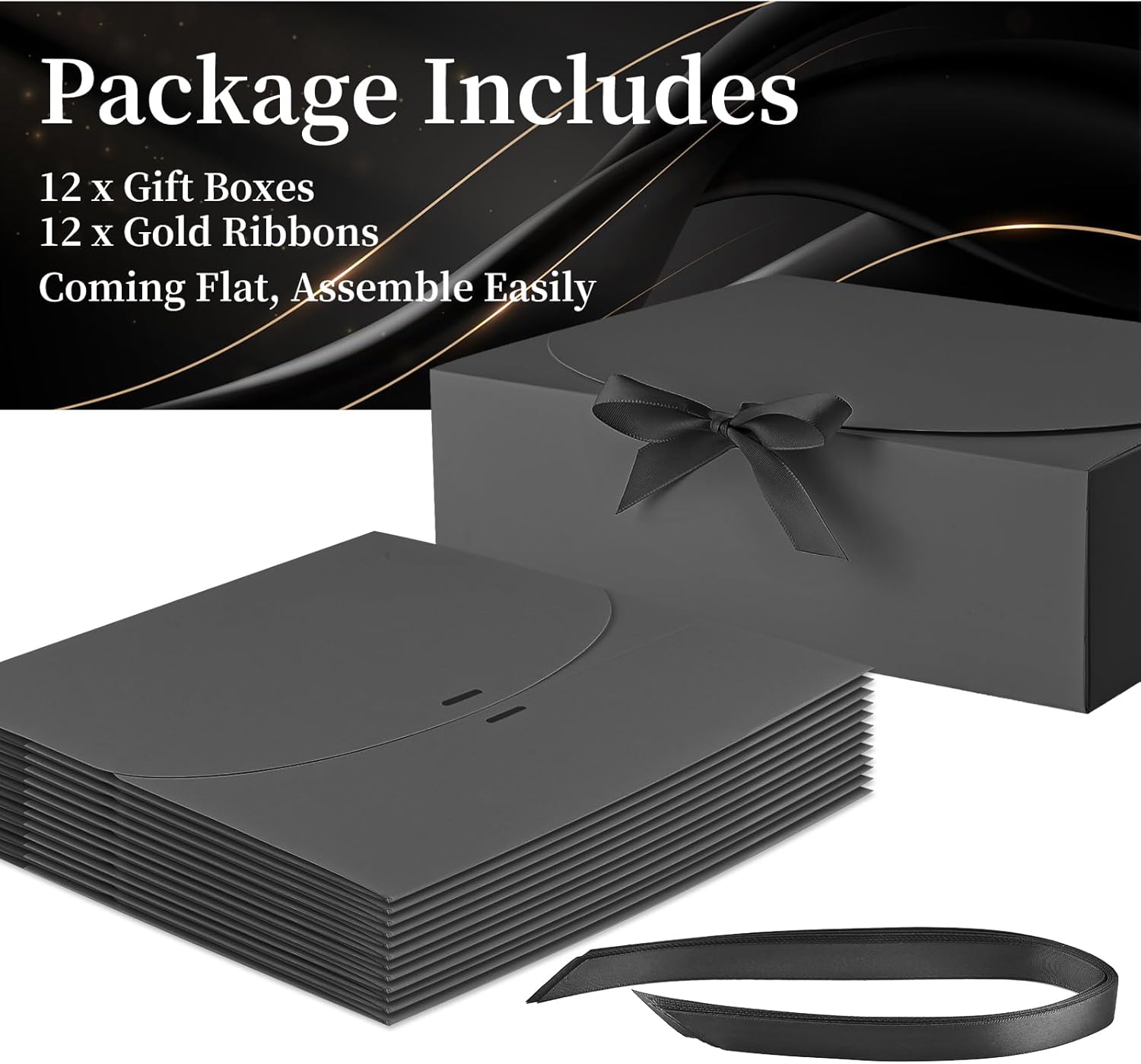 Ocmoiy Paquete de 12 cajas de regalo con tapas de 10.6 x 7.8 x 3.1 pulgadas, cajas de regalo negras para boda, baby shower, fiesta de cumpleaños,