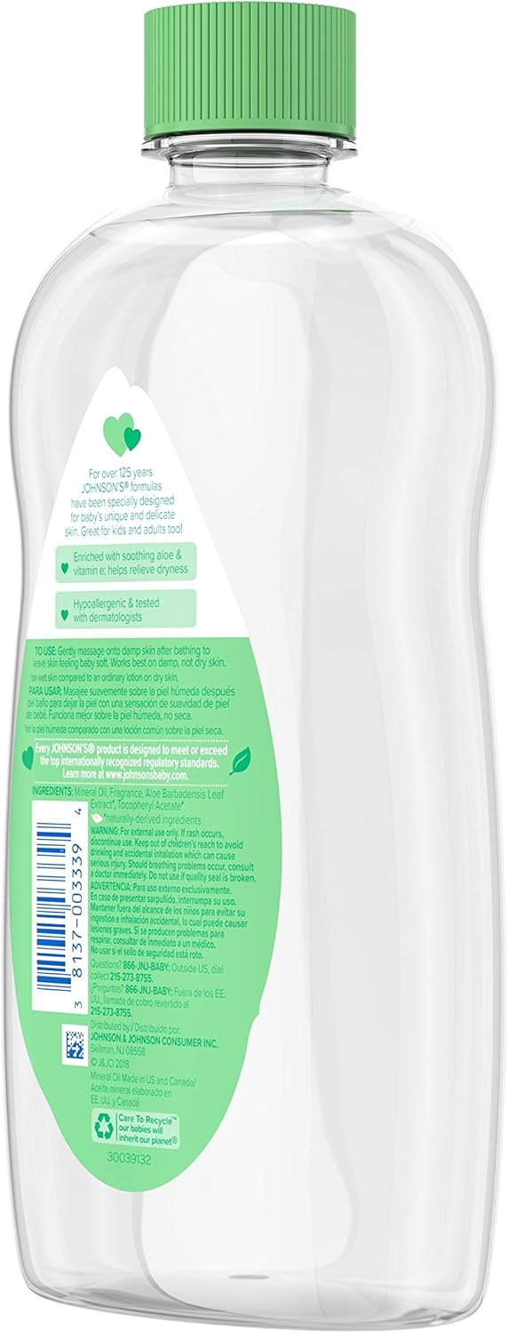 JOHNSON’S – Aceite de aloe vera y vitamina E para bebés, 20 onzas (paquete de 9)