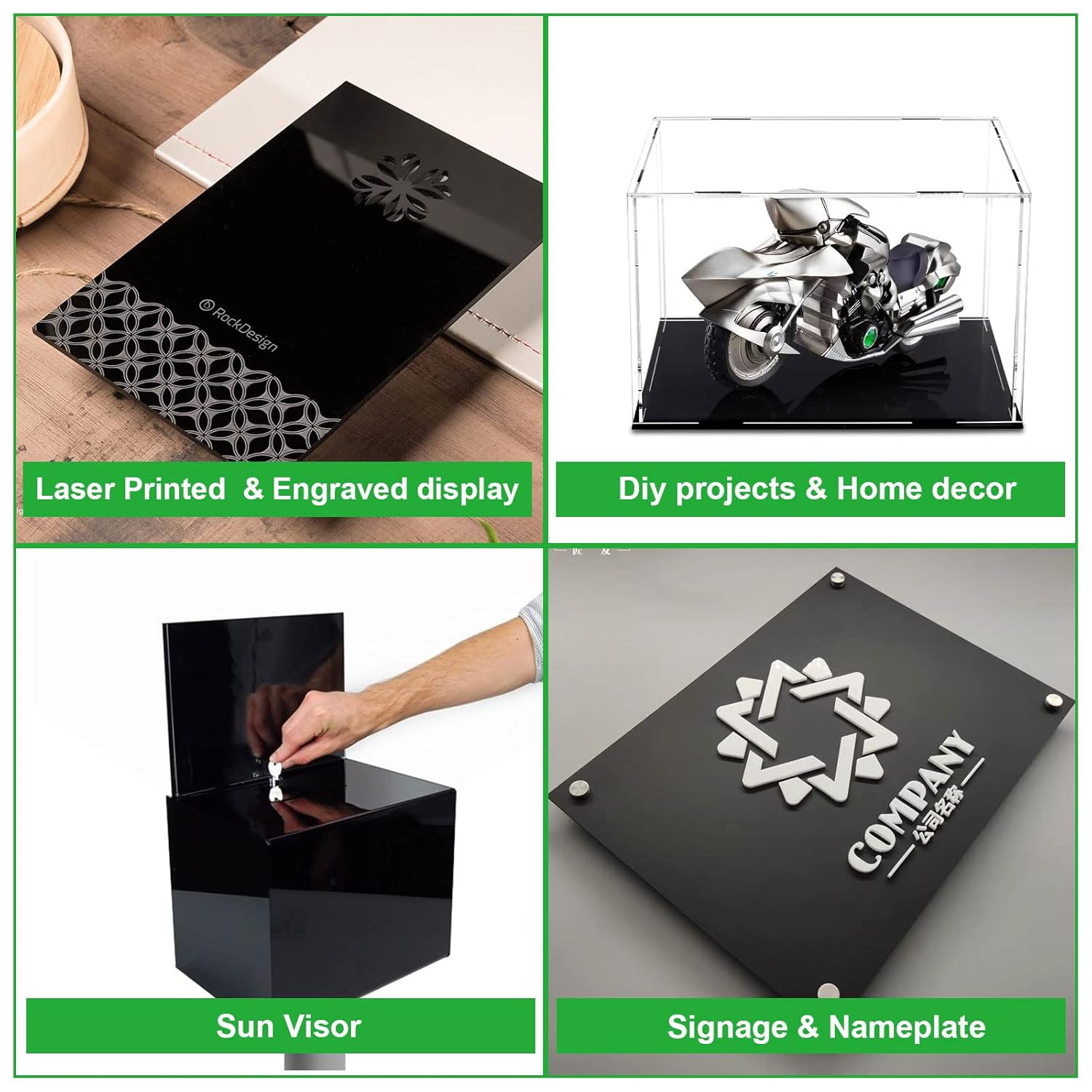 Acrux7 Paquete de 6 hojas acrílicas de plexiglás negras de 5 x 7 pulgadas, hoja acrílica fundida negra de 14 de pulgada de grosor con papel