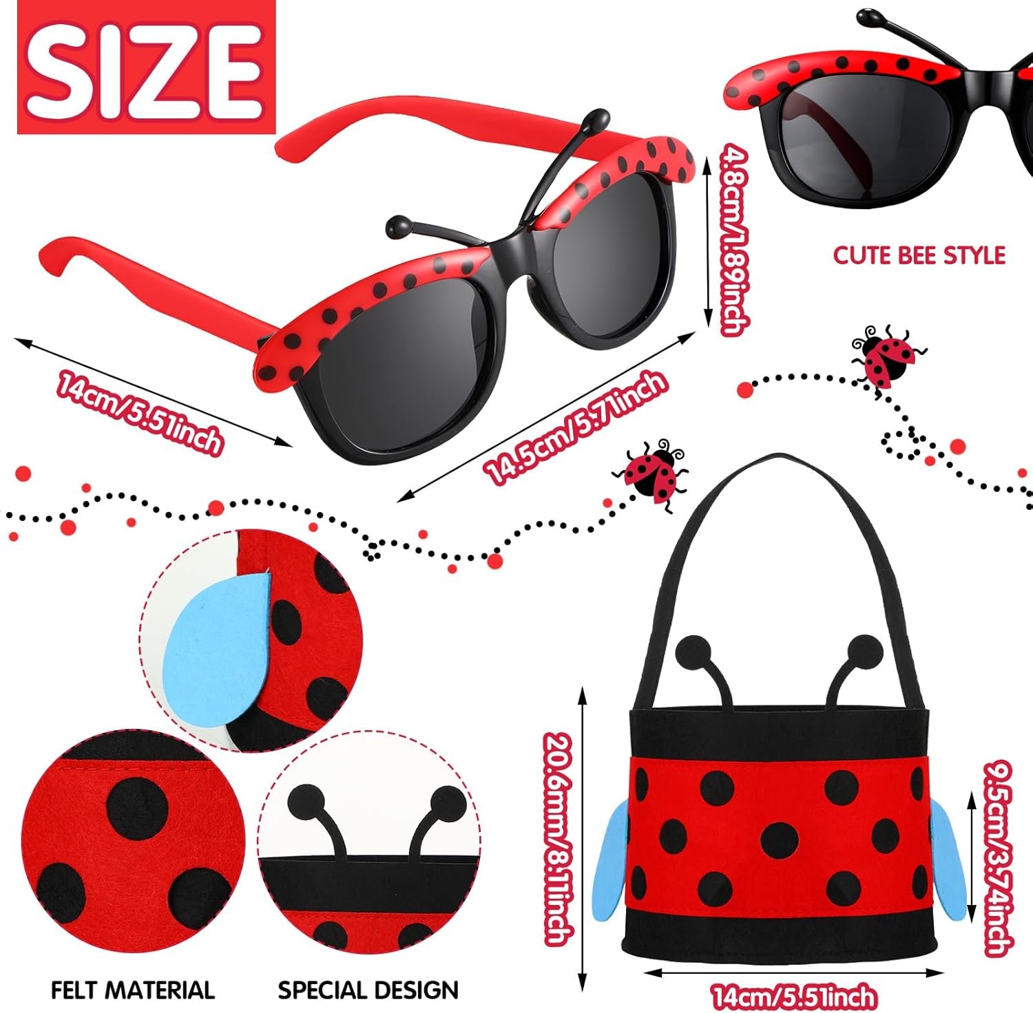 Janmercy Ladybug Costume for Girls Halloween Accessories Kids Tutu Ladybug Dress up Set Halloween Cosplay Party