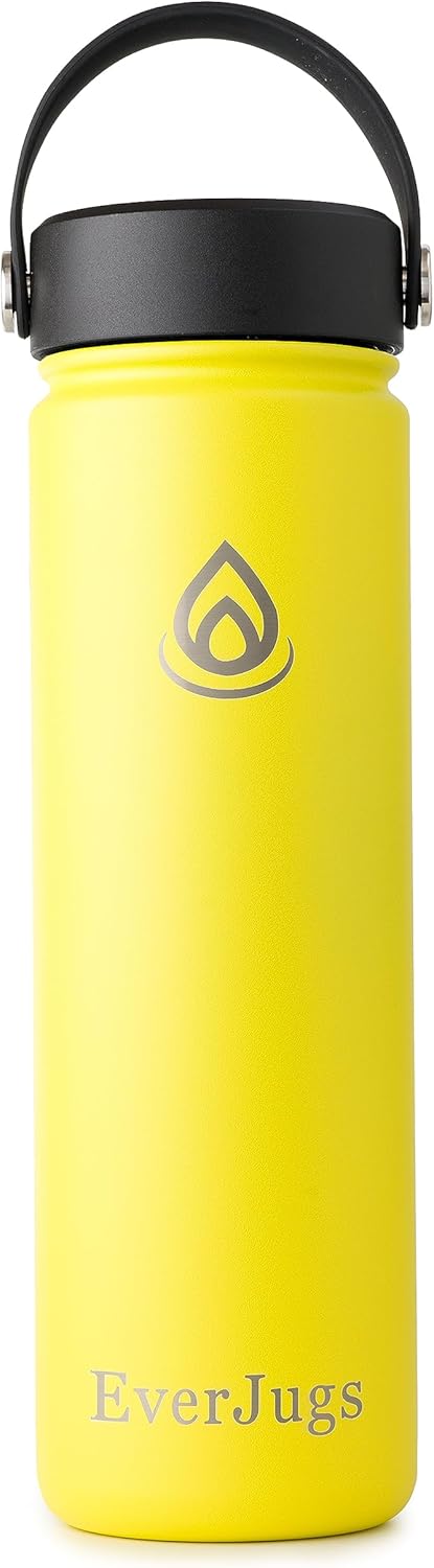 Botella de agua de 22 onzas, boca ancha, botella de acero inoxidable de alta calidad con tapa de agarre, doble pared aislada al vacío, taza térmica,