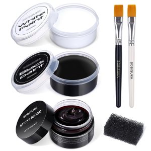 BOBISUKA Pintura facial y corporal al óleo en blanco y negro + juego de gel de sangre falsa coagulada, kit de paleta de pintura profesional de gran BOBISUKA Pintura facial y corporal al óleo en blanco y negro + juego de gel de sangre falsa coagulada, kit de paleta de pintura profesional de gran