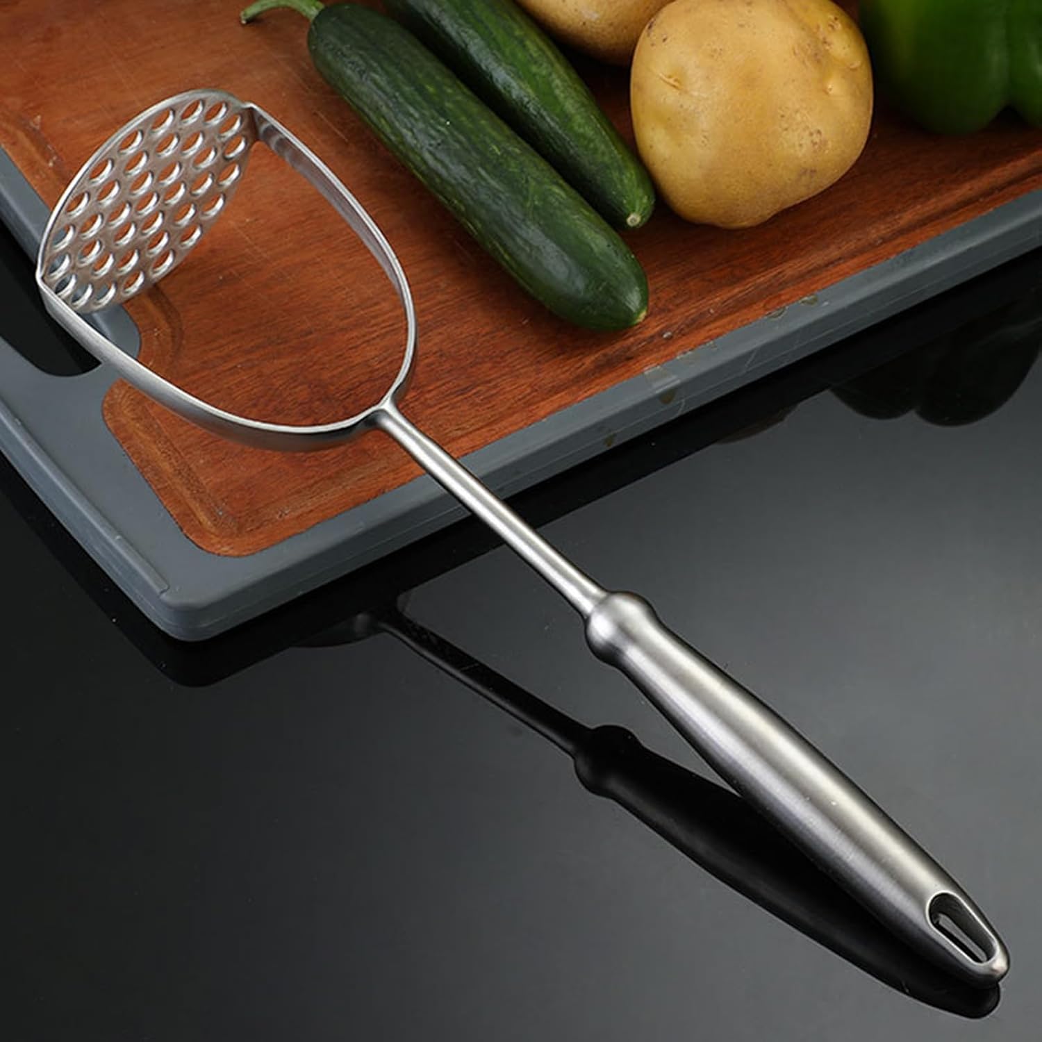 Triturador de patatas de acero inoxidable con mango largo de mano, utensilios de cocina multifuncionales, herramienta de trituración de alimentos