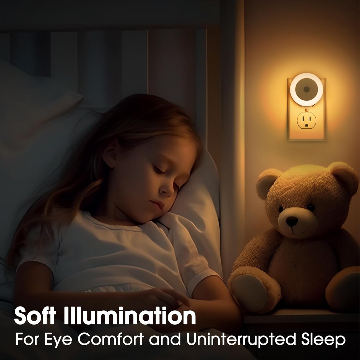 Luz nocturna LED enchufable, luz nocturna con sensor de luz, del atardecer al amanecer, luz nocturna blanca cálida de 3000 K para niños, luz