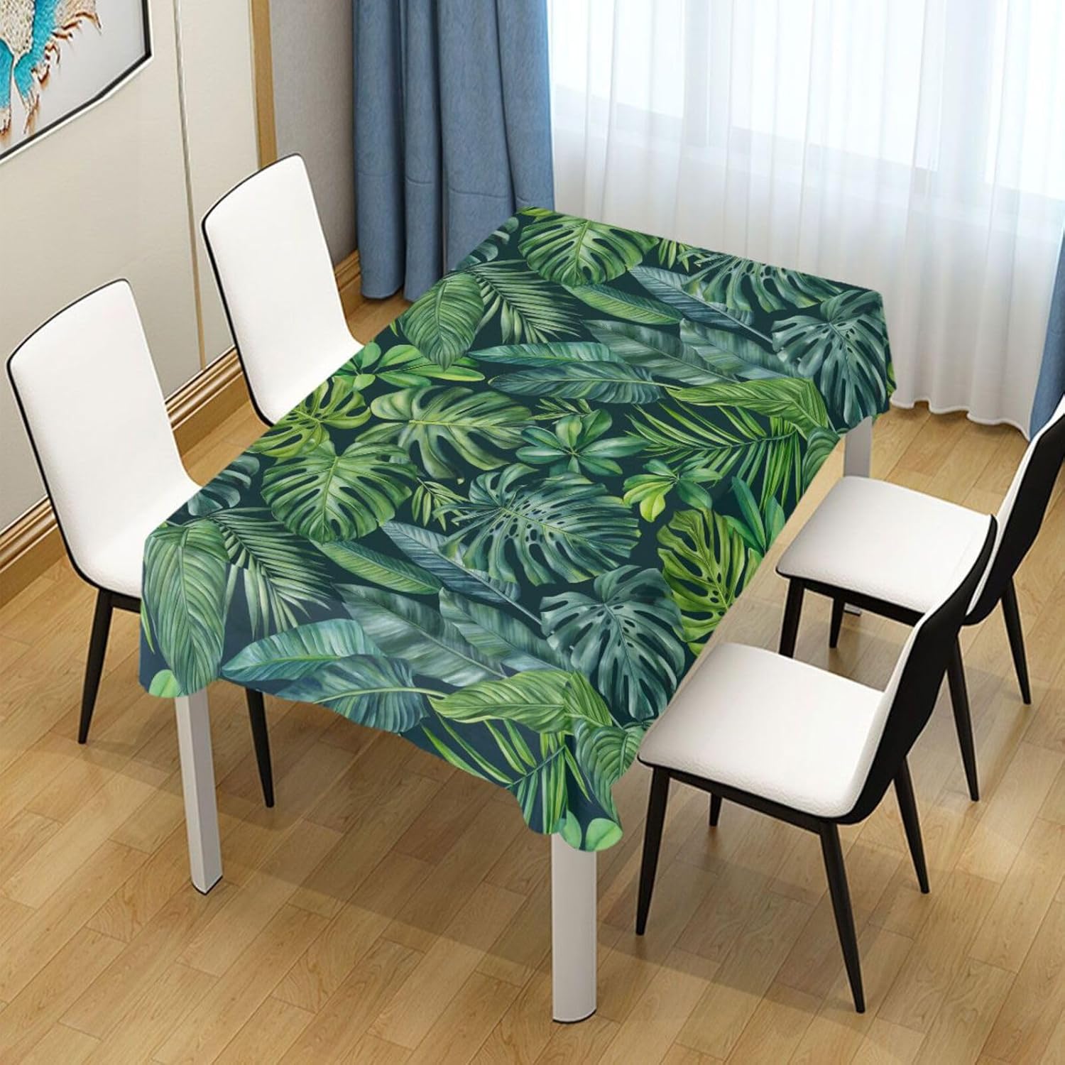ZOEO Mantel rectangular con estampado de hojas de palmera tropical, color verde, moderno, mantel decorativo lavable para mesa de cocina, comedor,