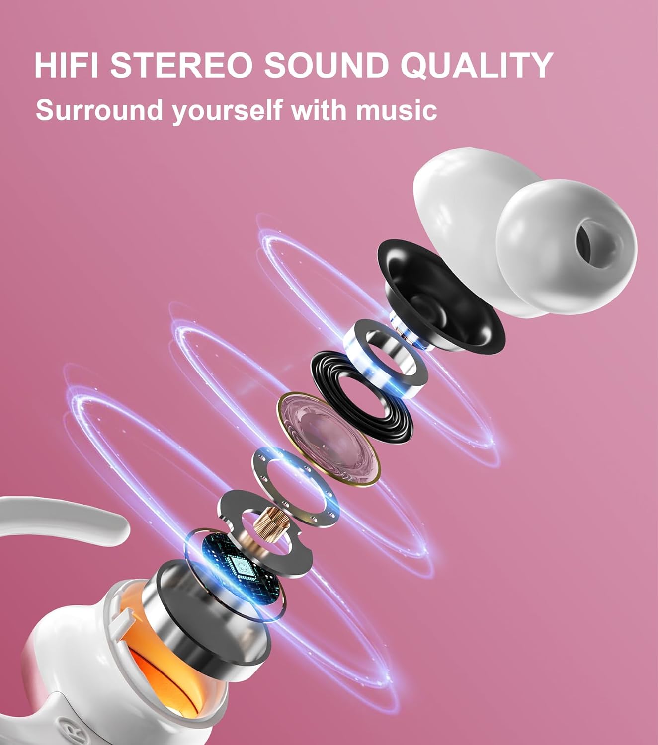 Auriculares inalámbricos Bluetooth con micrófono con cancelación de ruido, control táctil Bluetooth 5.3, 60 horas de tiempo de reproducción con
