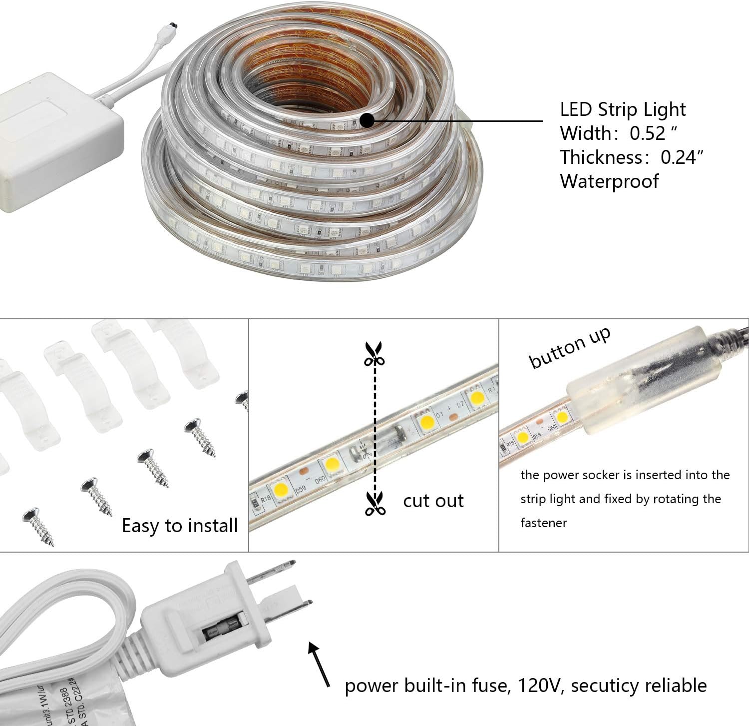 Ainfox – Tira de luces LED de 50 pies, impermeable, 16 colores cambiantes, tiras de luz RGB con control remoto para uso en exteriores e interiores,