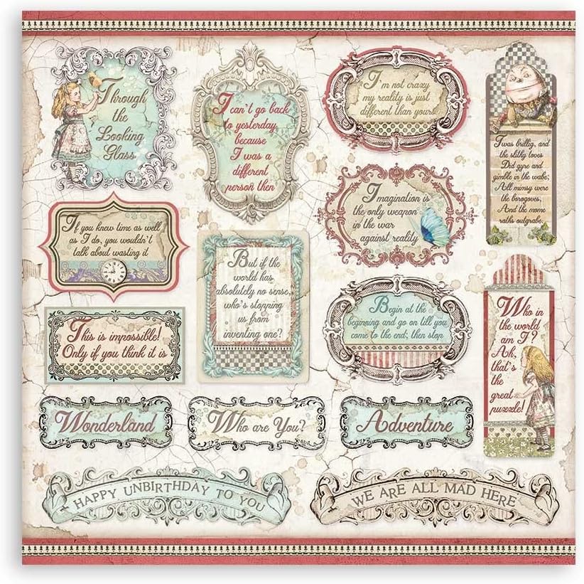 Stamperia International Mini almohadilla para álbum de recortes, doble cara, Alice Through The Looking Glass, 8 x 8 pulgadas, varios
