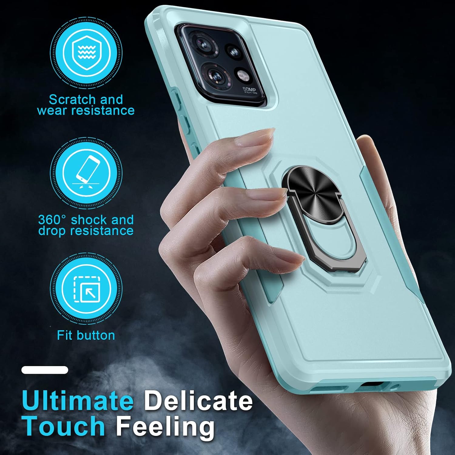 Janmitta Funda para Motorola Edge+ Plus (2023), resistente a prueba de golpes, soporte de anillo de metal giratorio integrado NO para Edge + 2022 o
