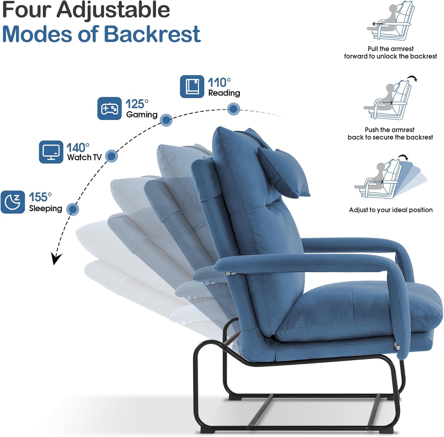 MCombo Sillones reclinables decorativos con otomana, sillones tapizados con respaldo ajustable, sofá individual para sala de estar y dormitorio 4233