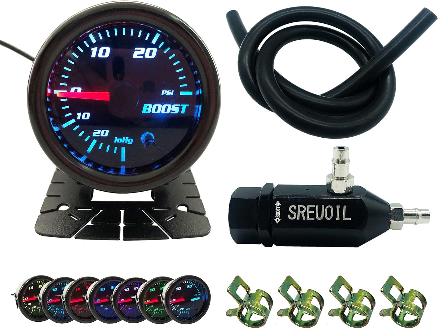 Medidor Turbo Boost de 2″ 2.047 in con ajuste de 7 colores con kit de controlador manual universal de 0-30PSI