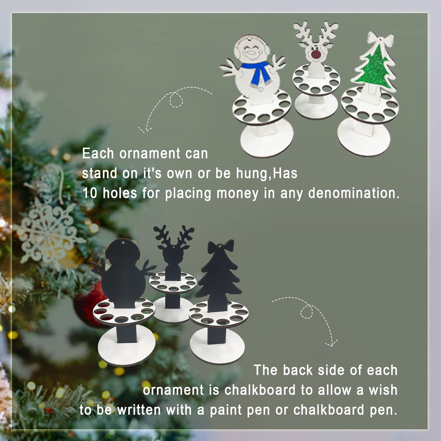 Soporte de dinero único de madera para Navidad con cordón, hecho a mano, mini árbol de Navidad, adornos de Navidad, decoración de Navidad, las