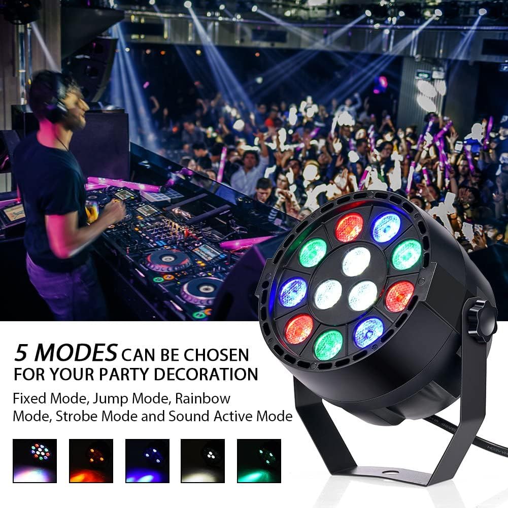 Acouto Luz LED par con soporte de montaje 5.118 * 5.118 * 5.118 in5.12 * 5.12 * 5.12 pulgadas 12 luces LED de escenario con RGBW Color DMX