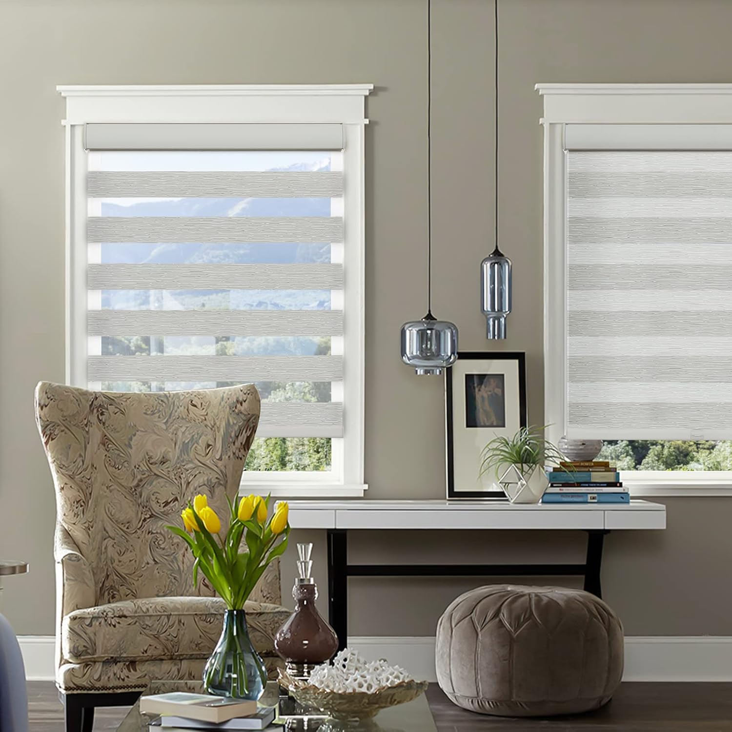 Tonature Persianas de cebra de tamaño personalizado para ventanas, persianas enrollables inalámbricas, filtrado de luz privadas para el hogar,