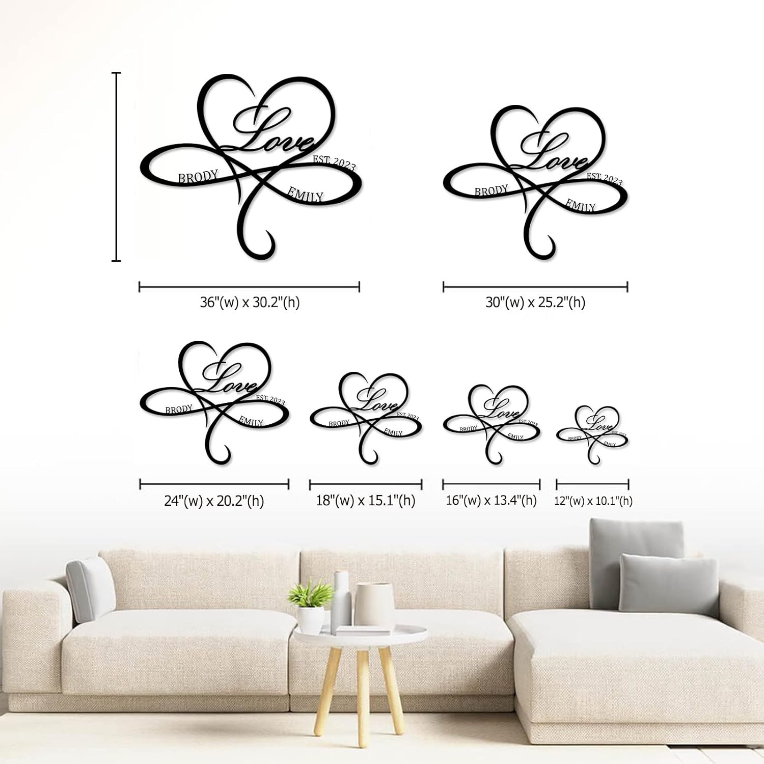 Personalized Infinity Heart Sign-Custom Love Metal Wall Decor-Infinity Symbol Love Metal Sign with Names-Personalized Gift for