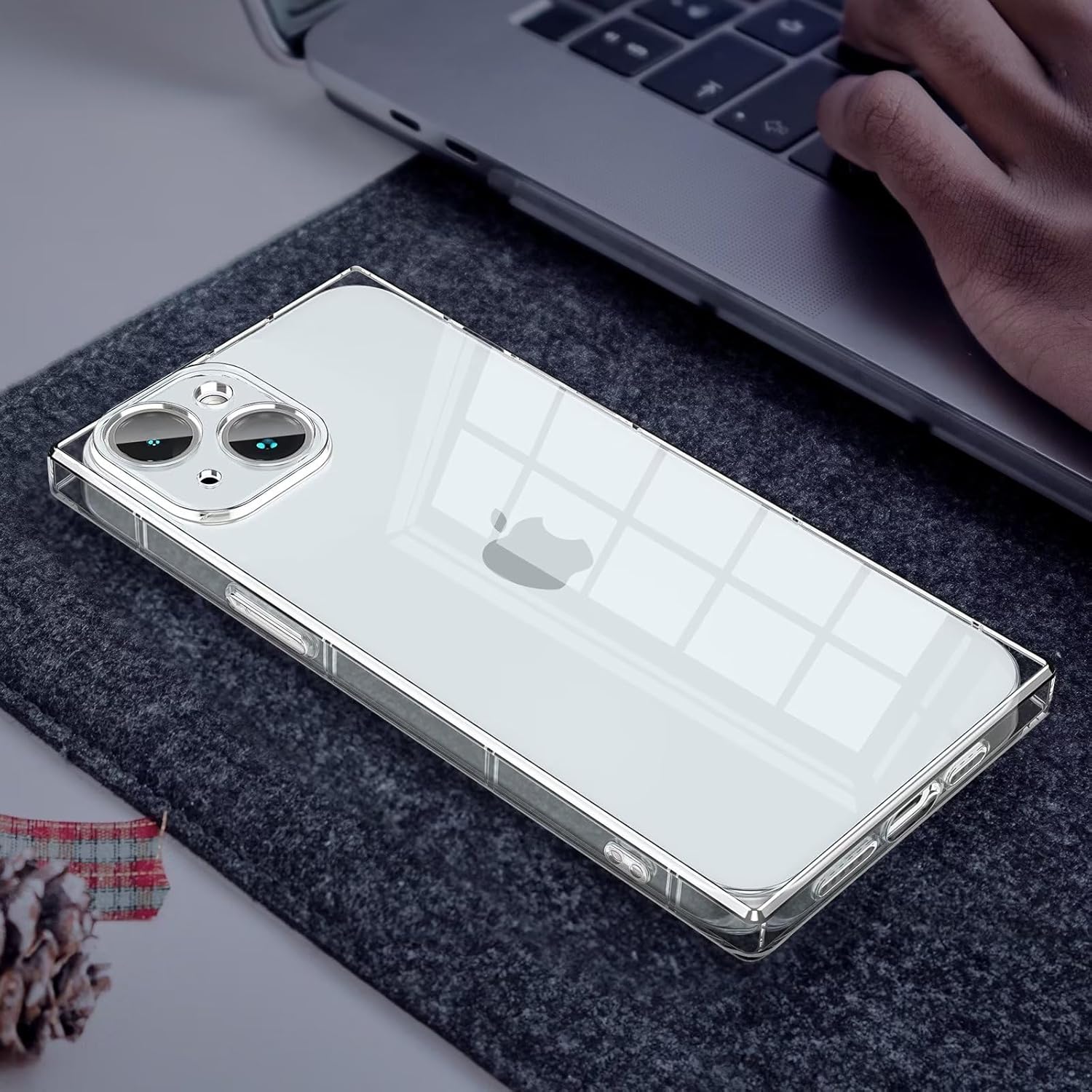 Tzomsze Funda cuadrada compatible con iPhone 15 Plus transparente, protección completa de la cámara y esquinas reforzadas, funda delgada de silicona