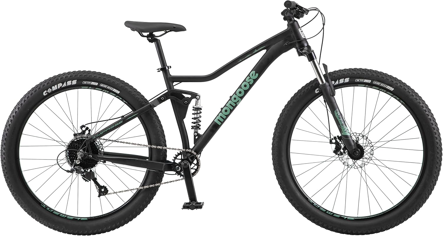 Mongoose Impasse – Bicicleta de montaña para adultos, hombres y mujeres, ruedas de 27.5 o 29 pulgadas, marco de aluminio, suspensión completa,