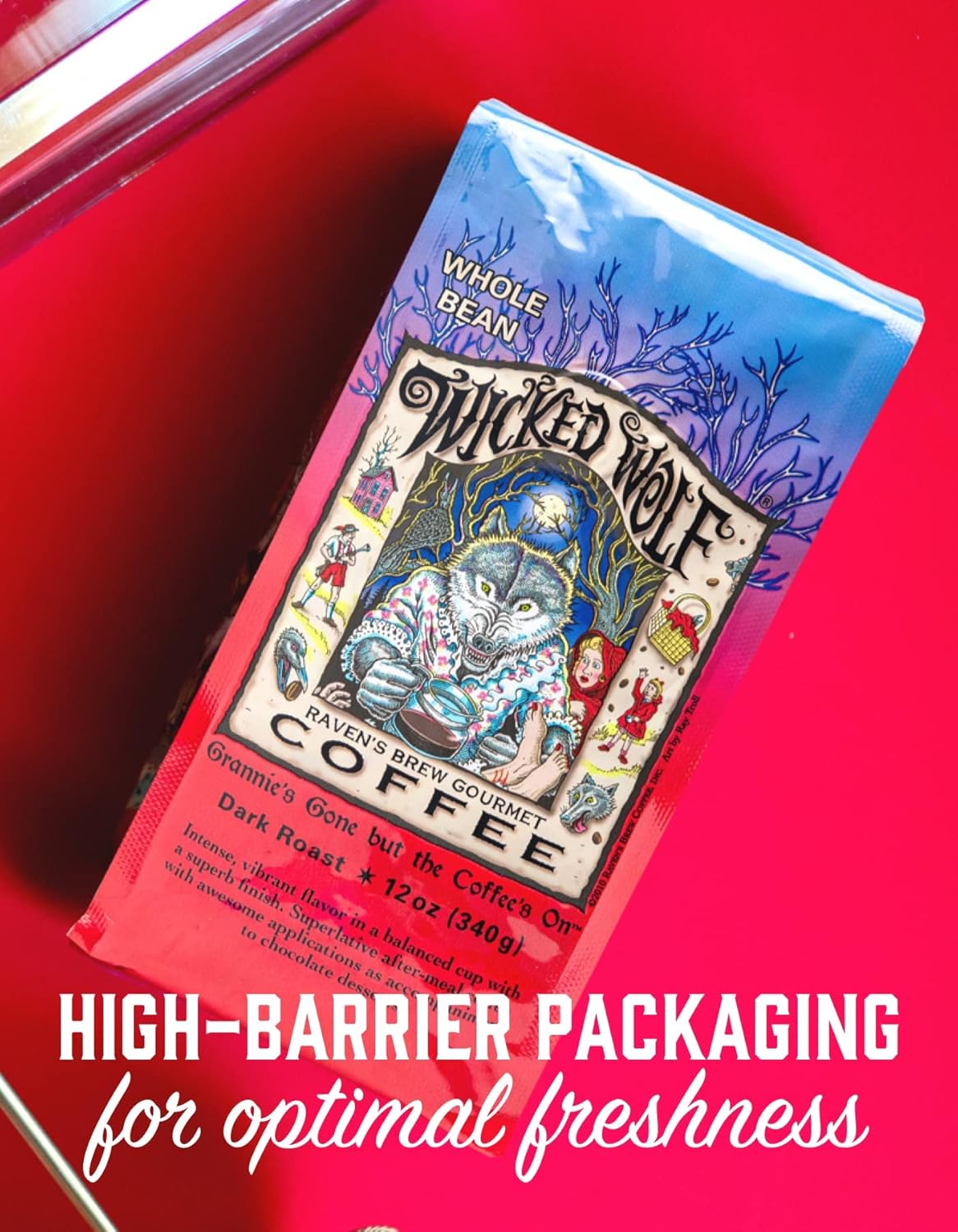 Raven’s Brew Coffee Café de cuerpo completo tostado oscuro en grano entero – Wicked Wolf, 12 onzas