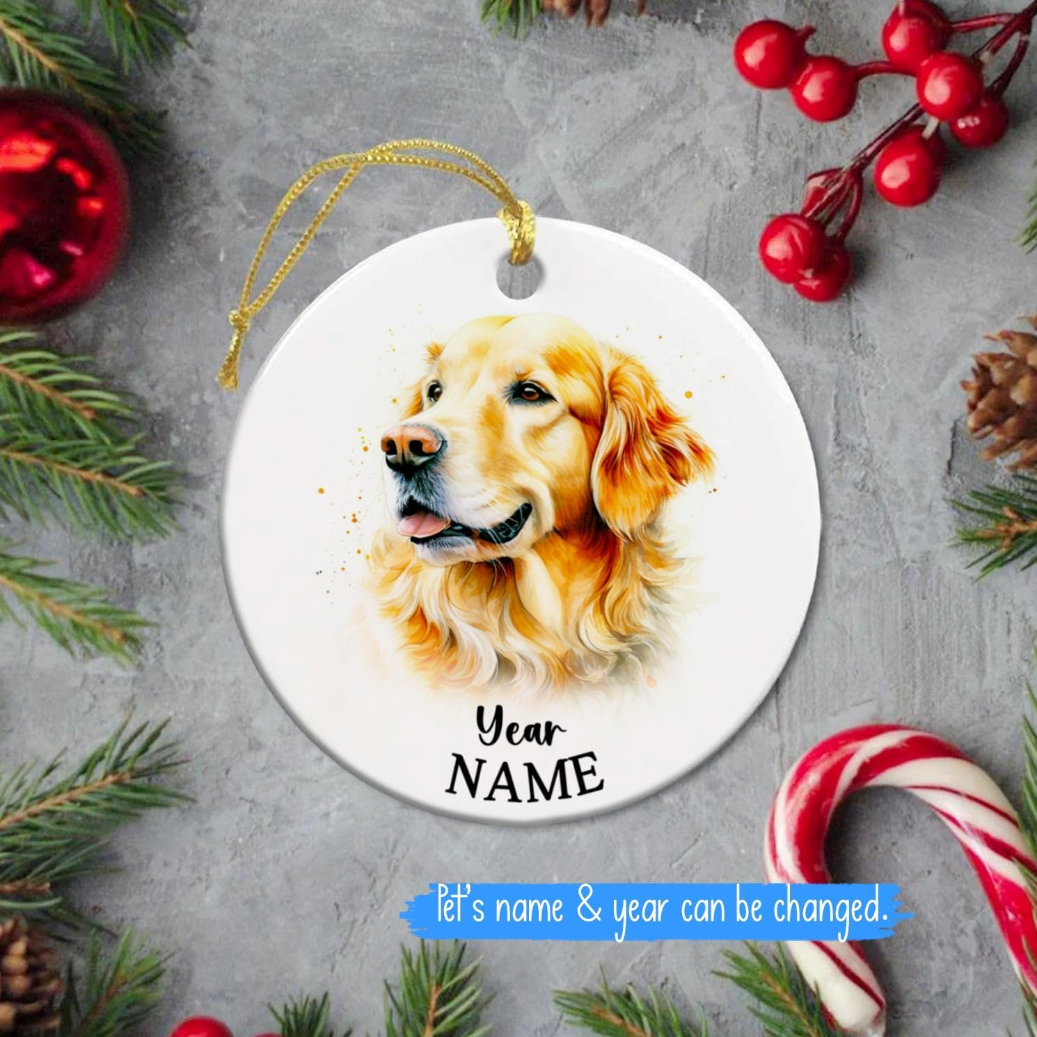 Adorno de cerámica personalizado para perro Golden Retriever, adorno personalizado para árbol de Navidad para perros 2023, adornos de cerámica de