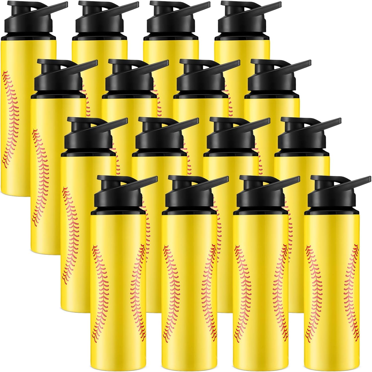 Mifoci 16 botellas de agua de sóftbol de 25 onzas, regalos de sóftbol de aluminio a granel, accesorios de taza de sóftbol con tapa a presión a