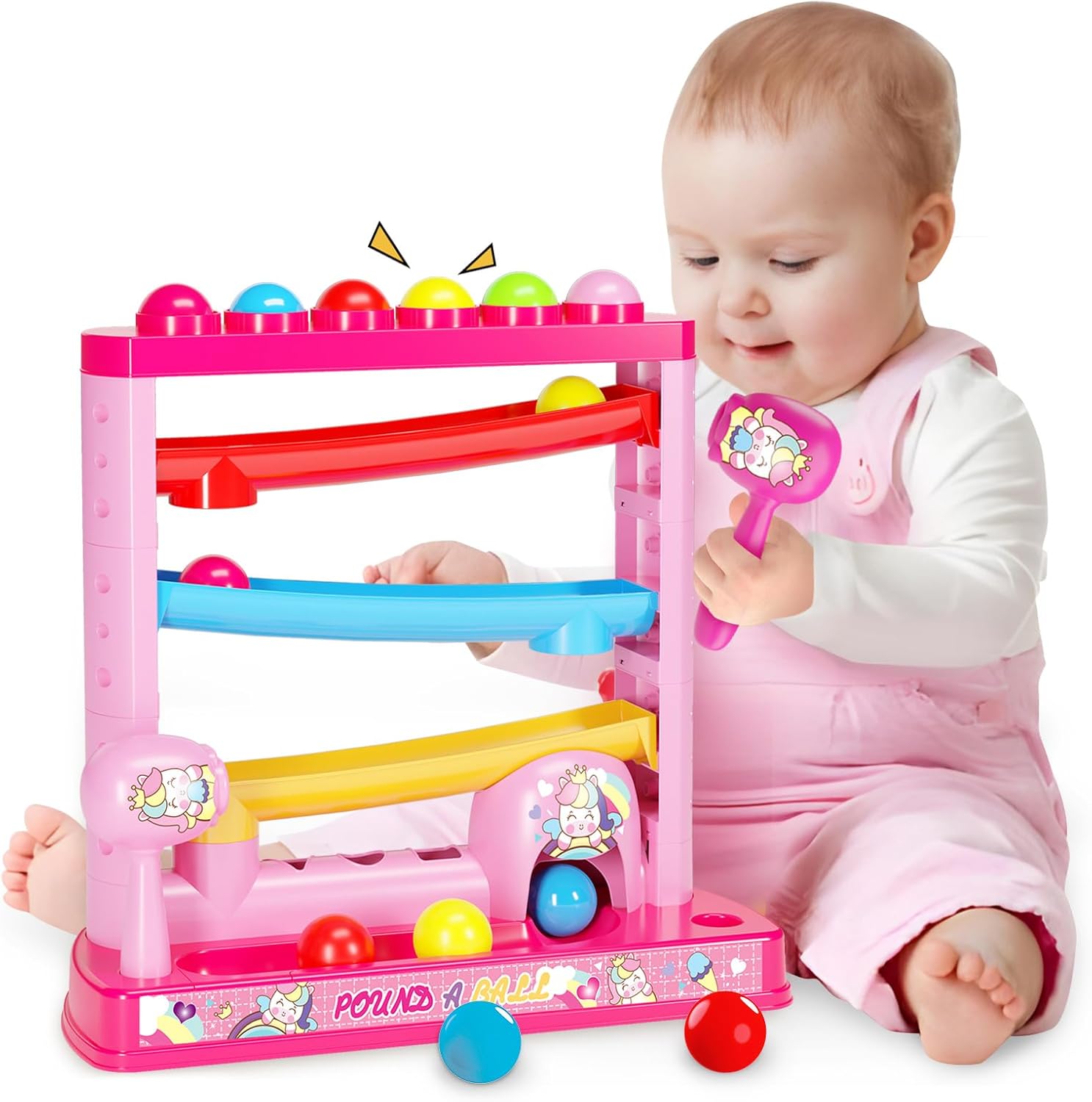 Montessori Pound-A-Ball – Juguete para niños de 1 a 3 años, incluye 2 martillos y 12 pelotas – Regalo educativo de aprendizaje temprano para niñas