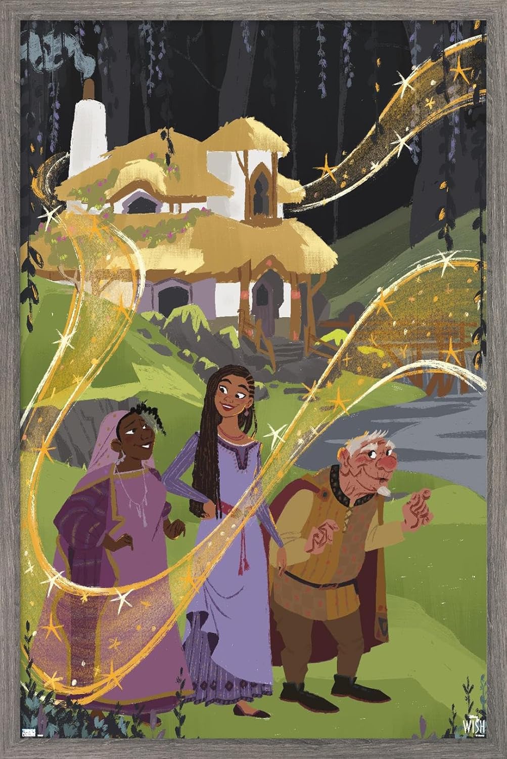 Trends International Disney Wish – Póster de collage 1 (familiar), 14.72 x 22.37 pulgadas, versión enmarcada de madera de granero