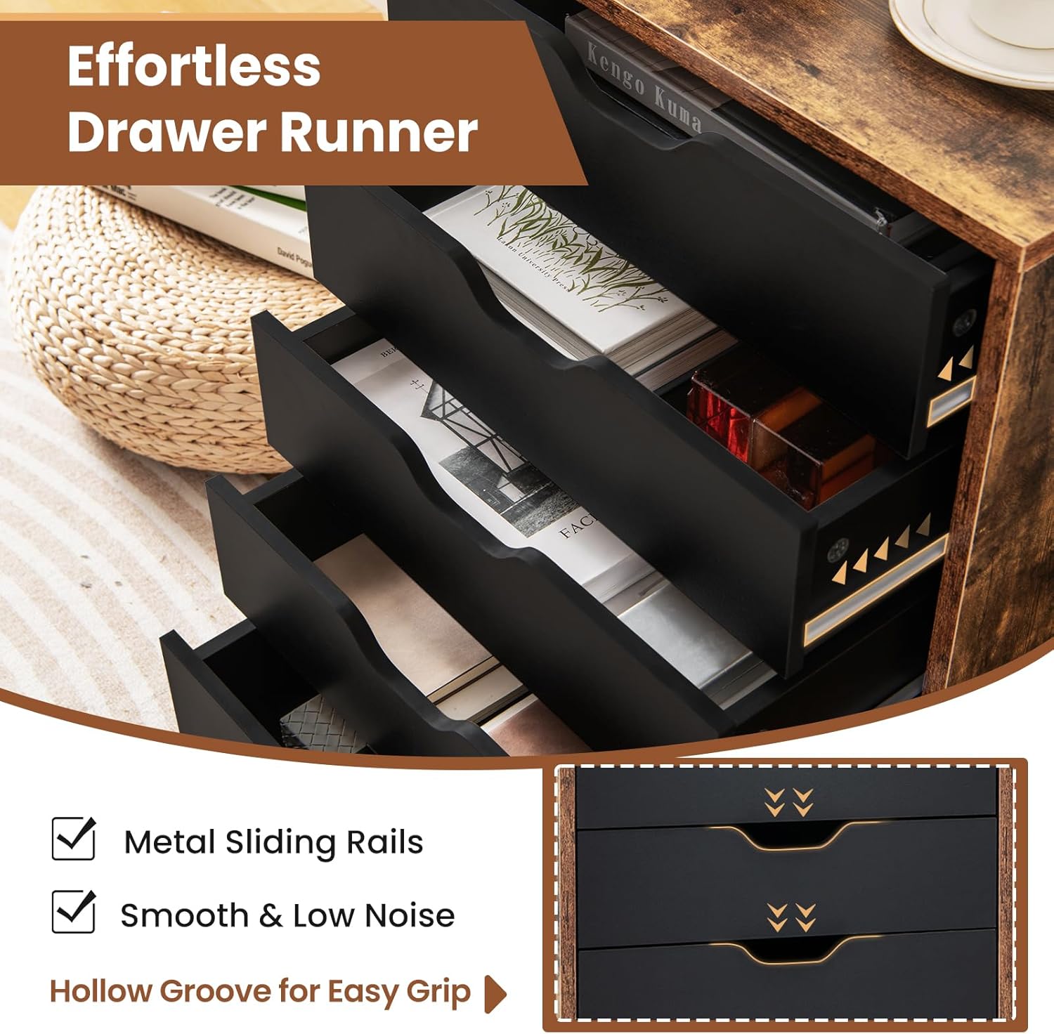 Giantex Cómoda de 5 cajones para almacenamiento de dormitorio, cajón de almacenamiento con ruedas con cerradura, cómoda de maquillaje, organizador