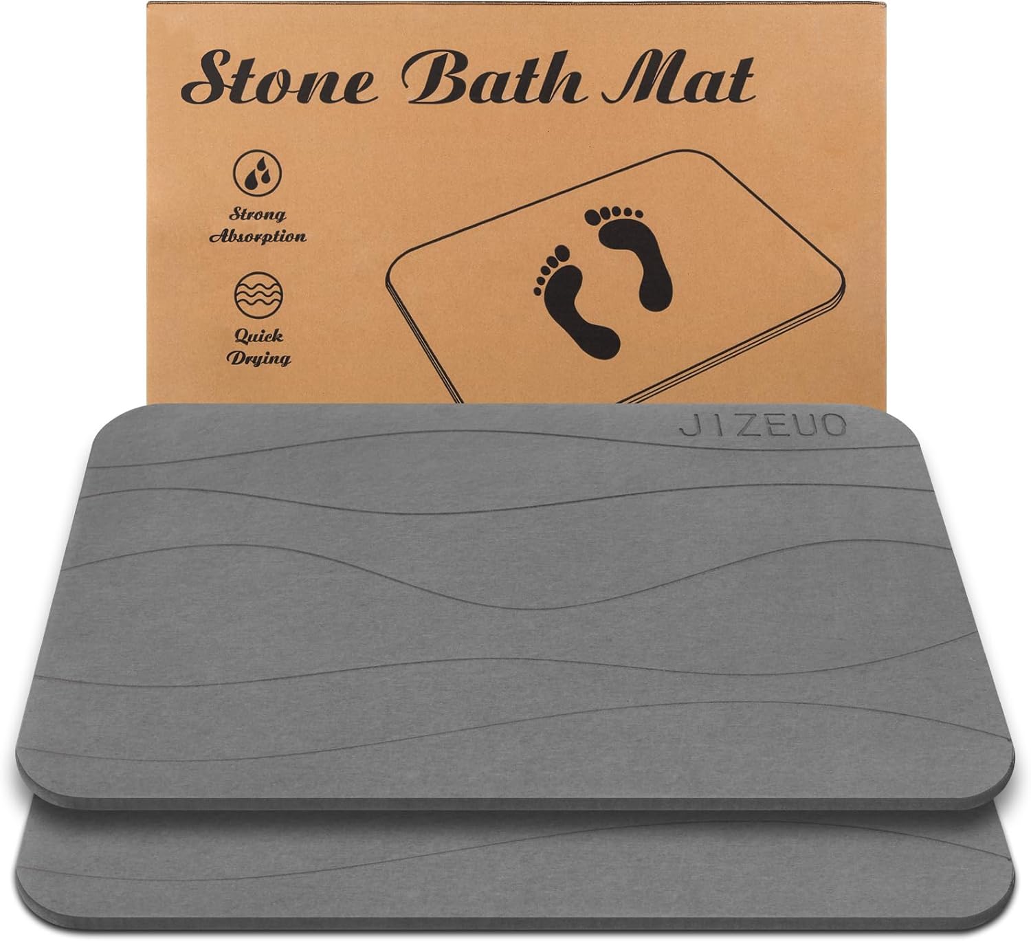 JIZEUO Tapete de baño de piedra, tierra de diatomeas, antideslizante, súper absorbente, de secado rápido, 2 unidades, color gris