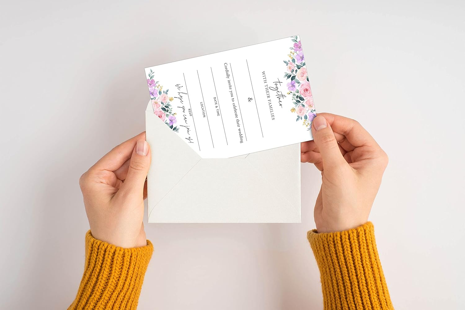 001TOGETHER – Tarjetas de invitación de boda con sobres, relleno floral rosa rubor en las tarjetas de invitación para despedida de soltera en