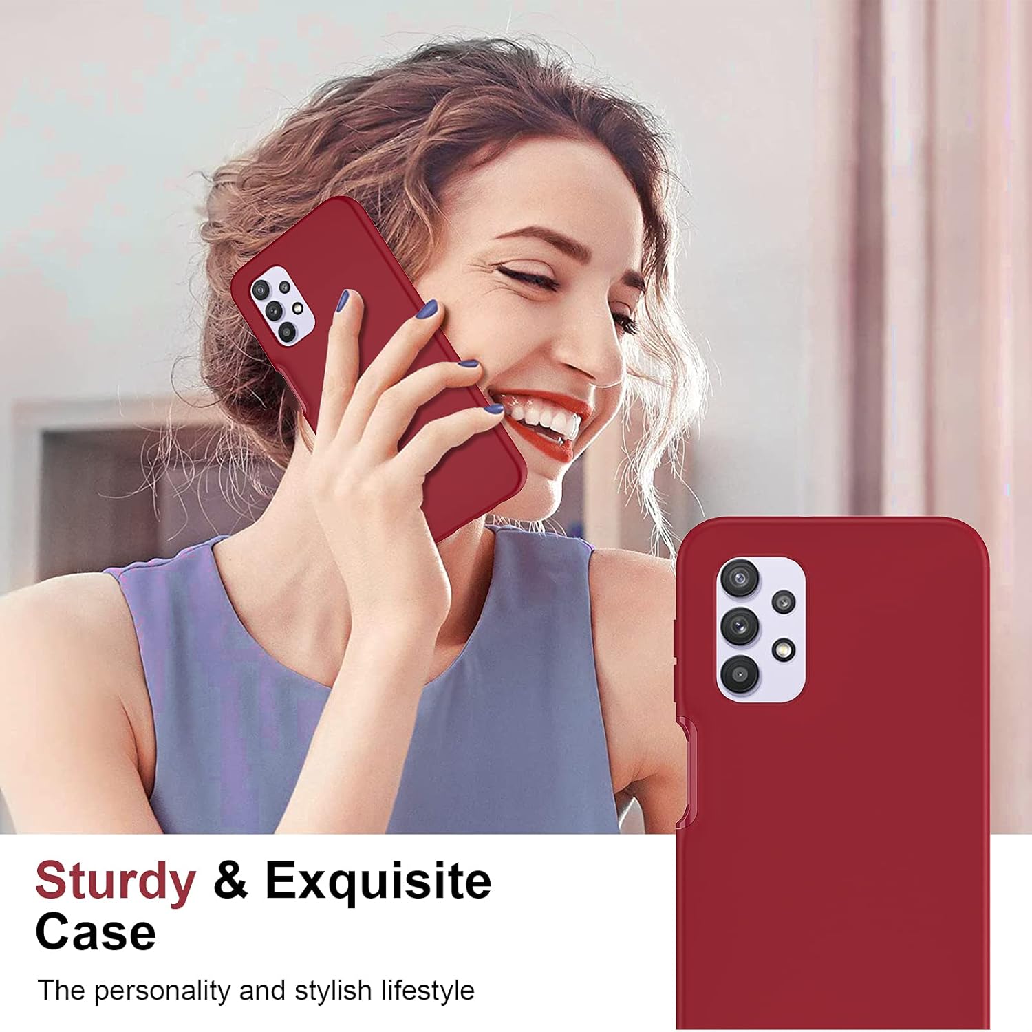 LeYi Funda para Galaxy A32 5G, Samsung Galaxy A32 5G con 2 protectores de pantalla de vidrio templado, funda de silicona líquida suave a prueba de