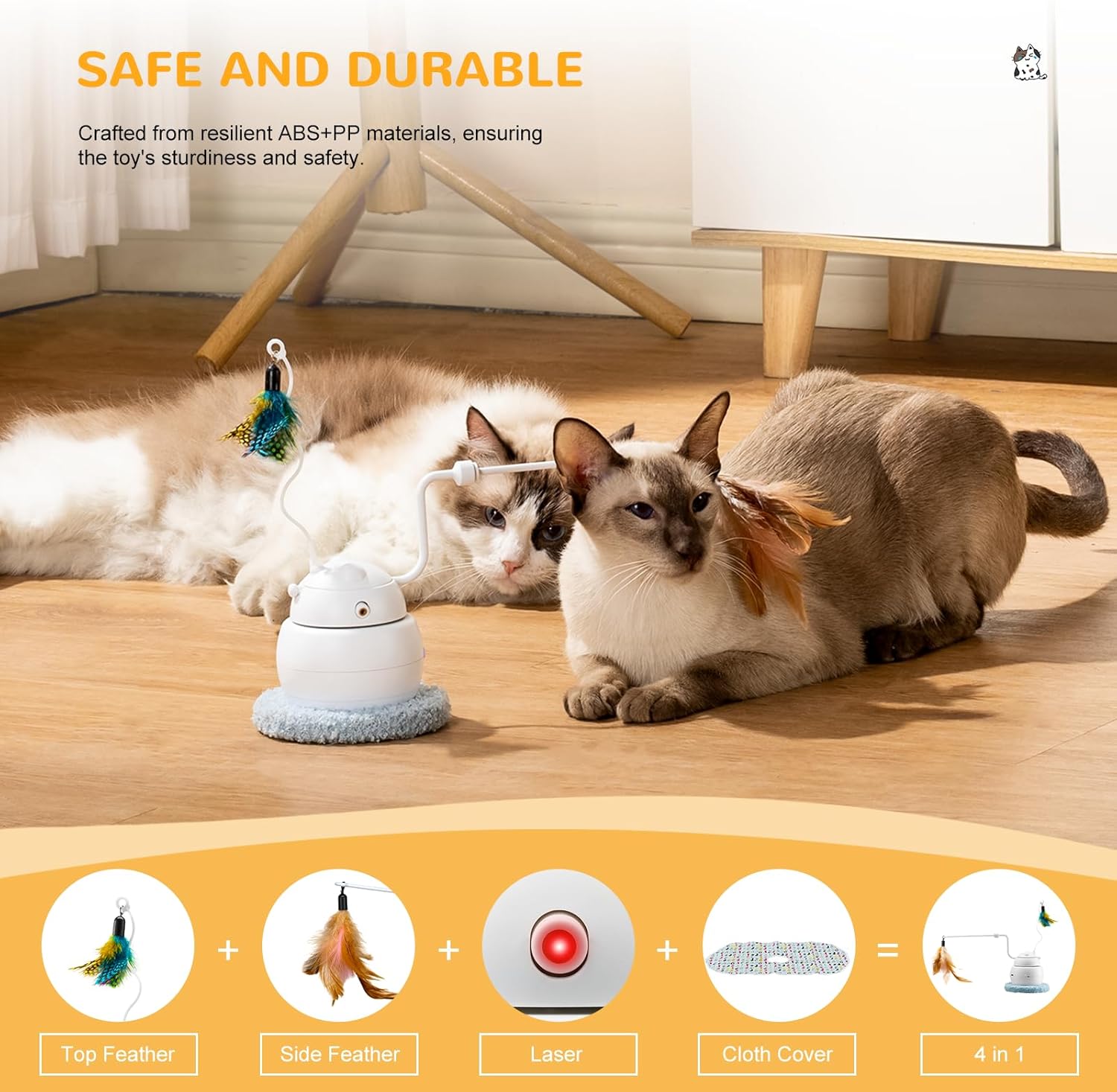SEECLOUD Juguetes interactivos automáticos para gatos, 4 en 1, recargable, láser, para interiores, 2 plumas y cubierta, juguetes para gatos para